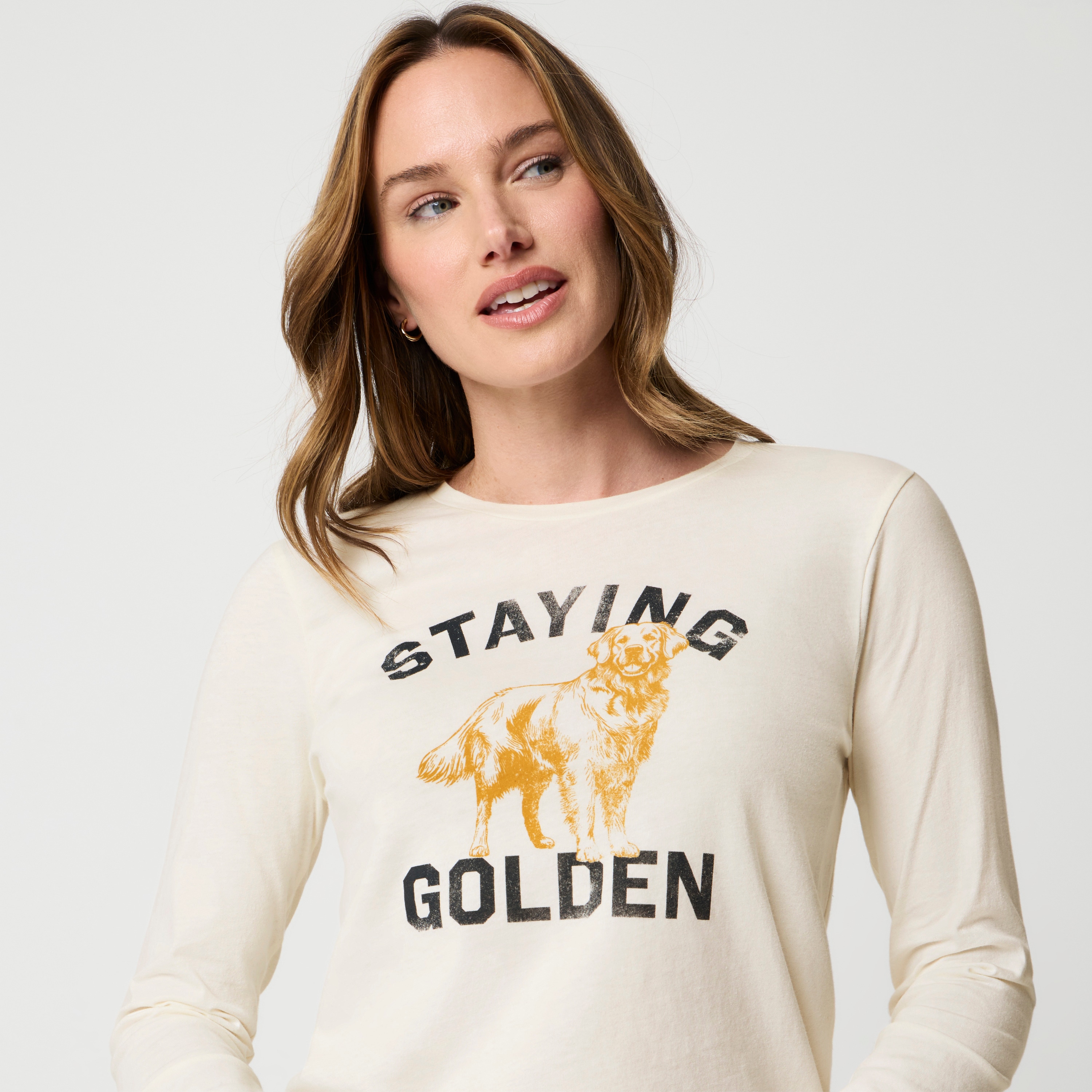 Long-sleeve 100% cotton "staying golden" dog graphic tee