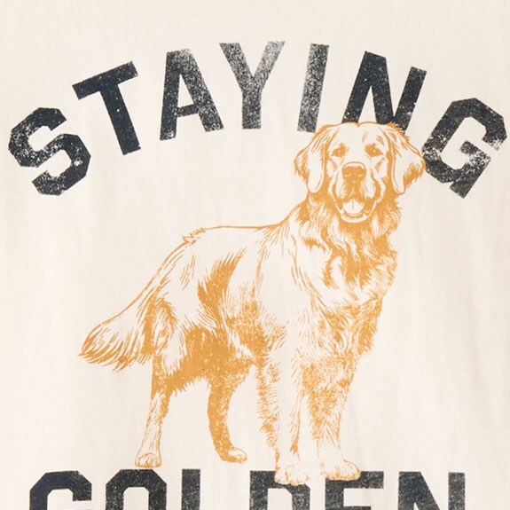Long-sleeve 100% cotton "staying golden" dog graphic tee IVORY