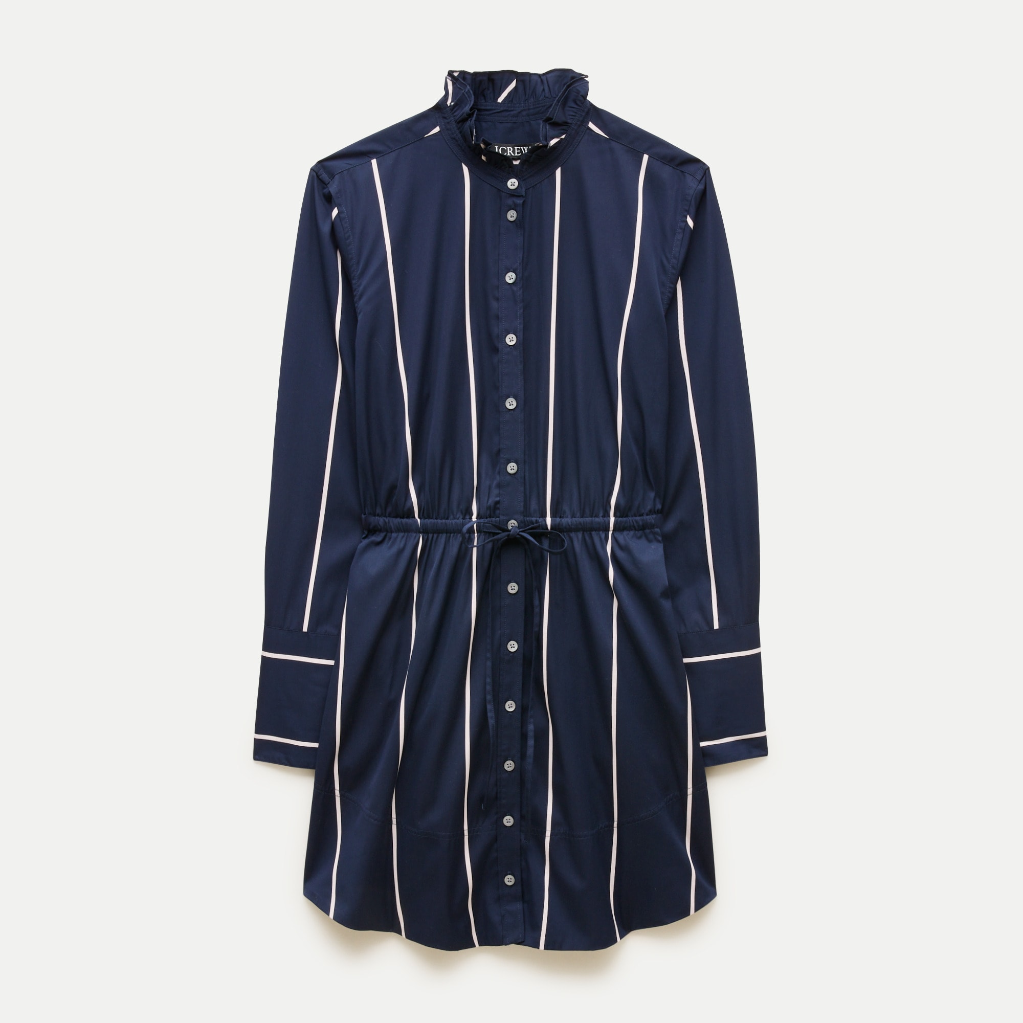 Ruffle-collar mini shirt-dress in striped poplin