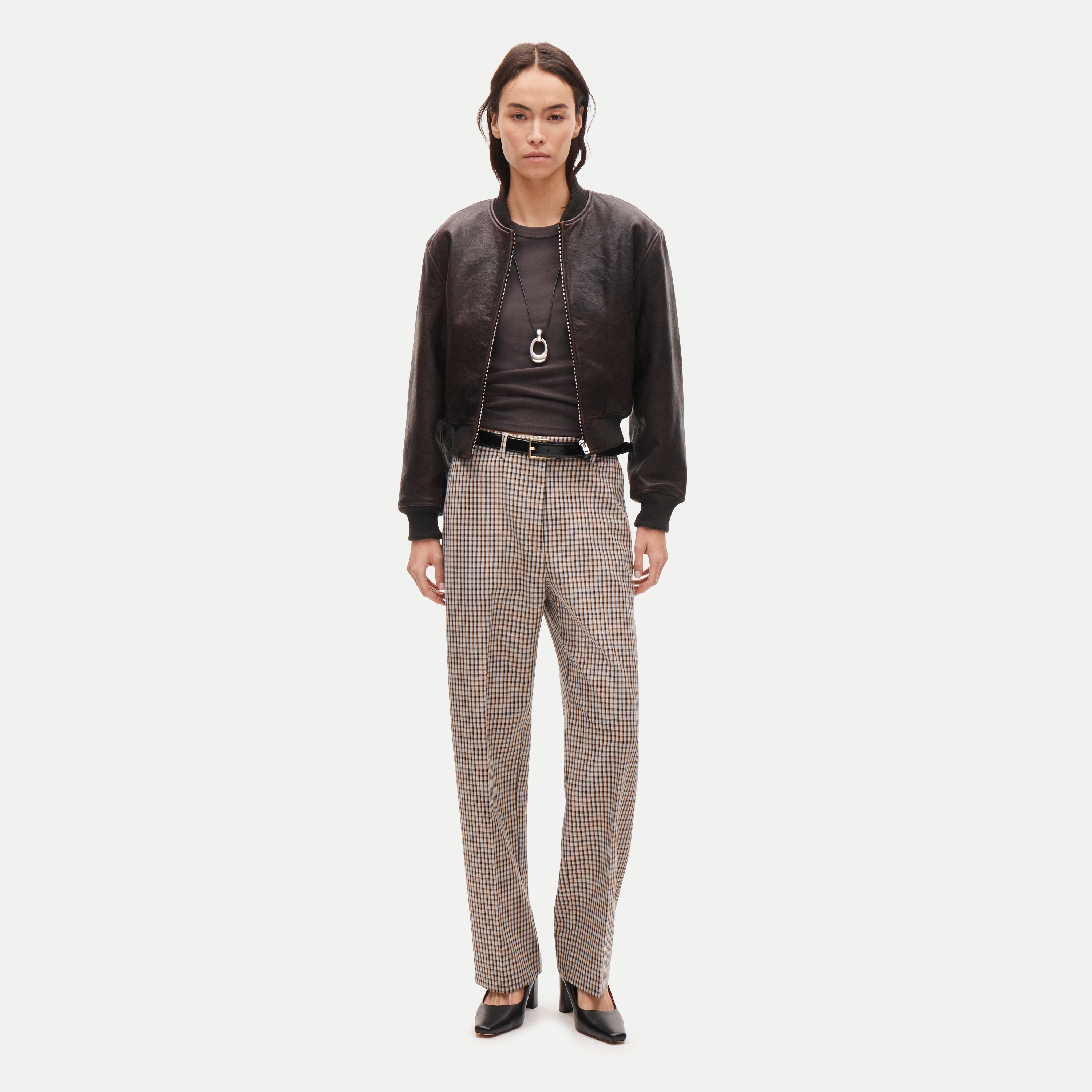Barrel trouser pant in plaid sturdy wool blend