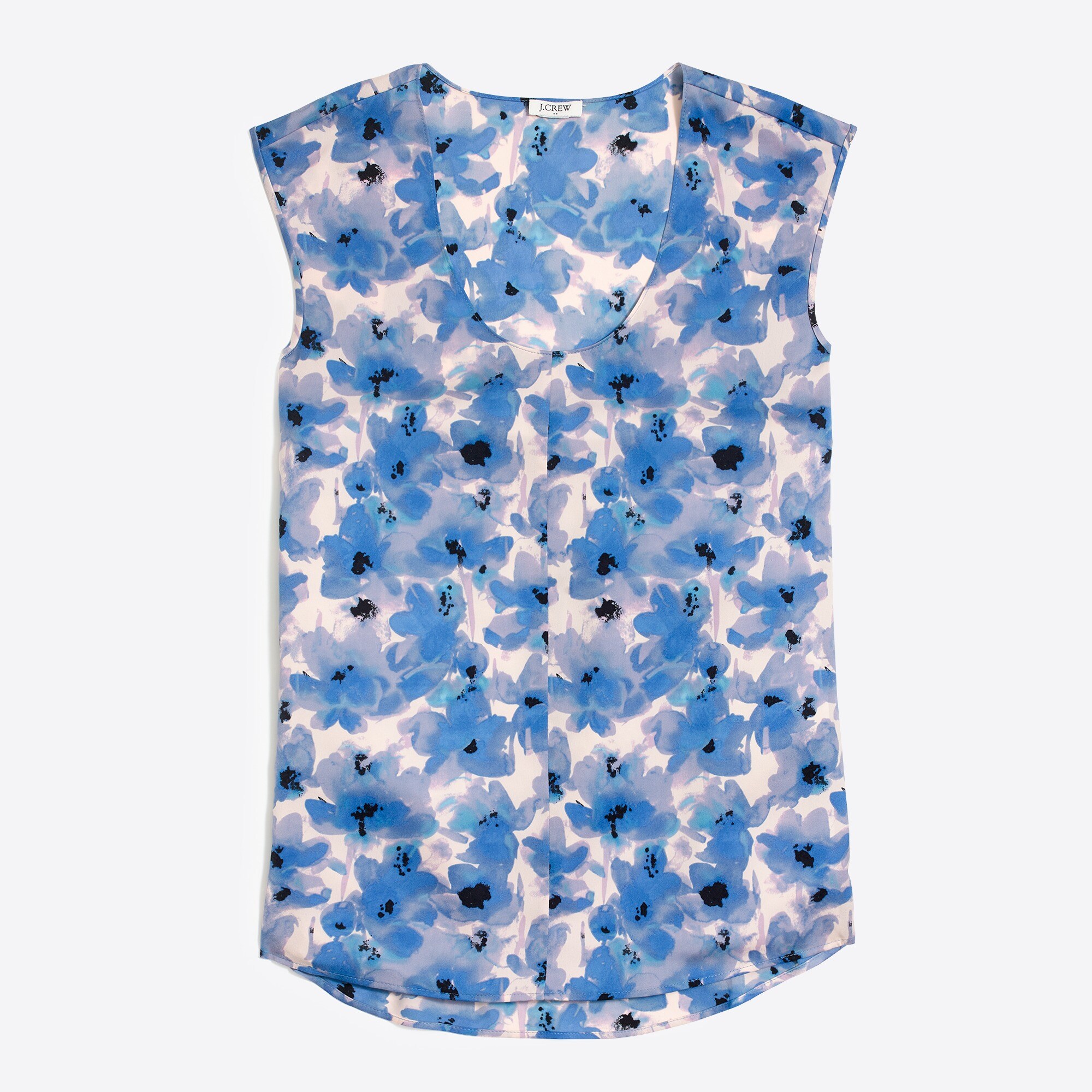Printed cap-sleeve shirttail blouse