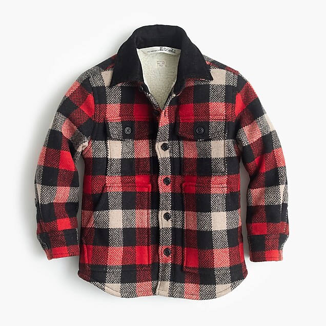 Boys' sherpa-lined shirt-jacket in buffalo check : Boy wool | J.Crew