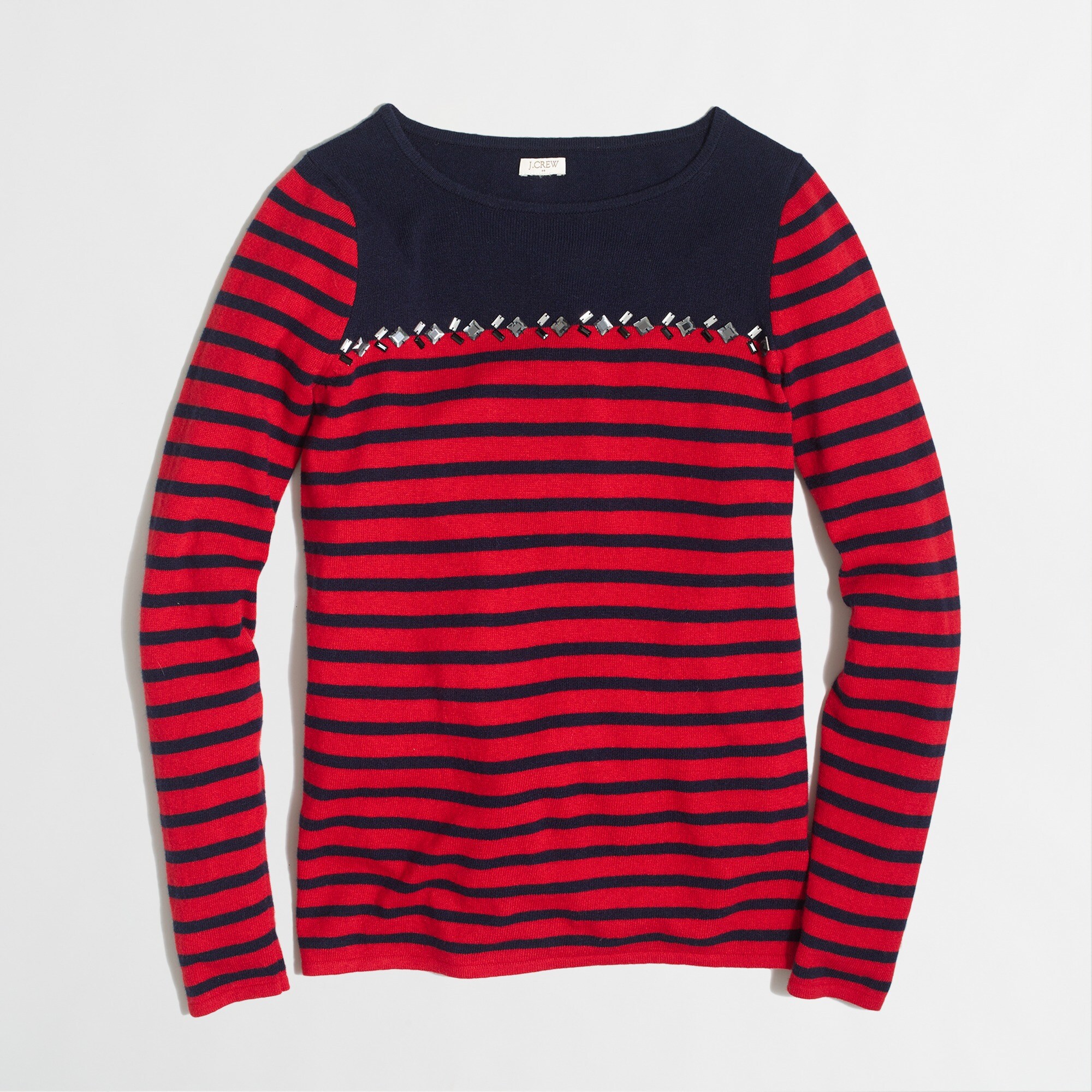 breton-striped sweater with gems for women