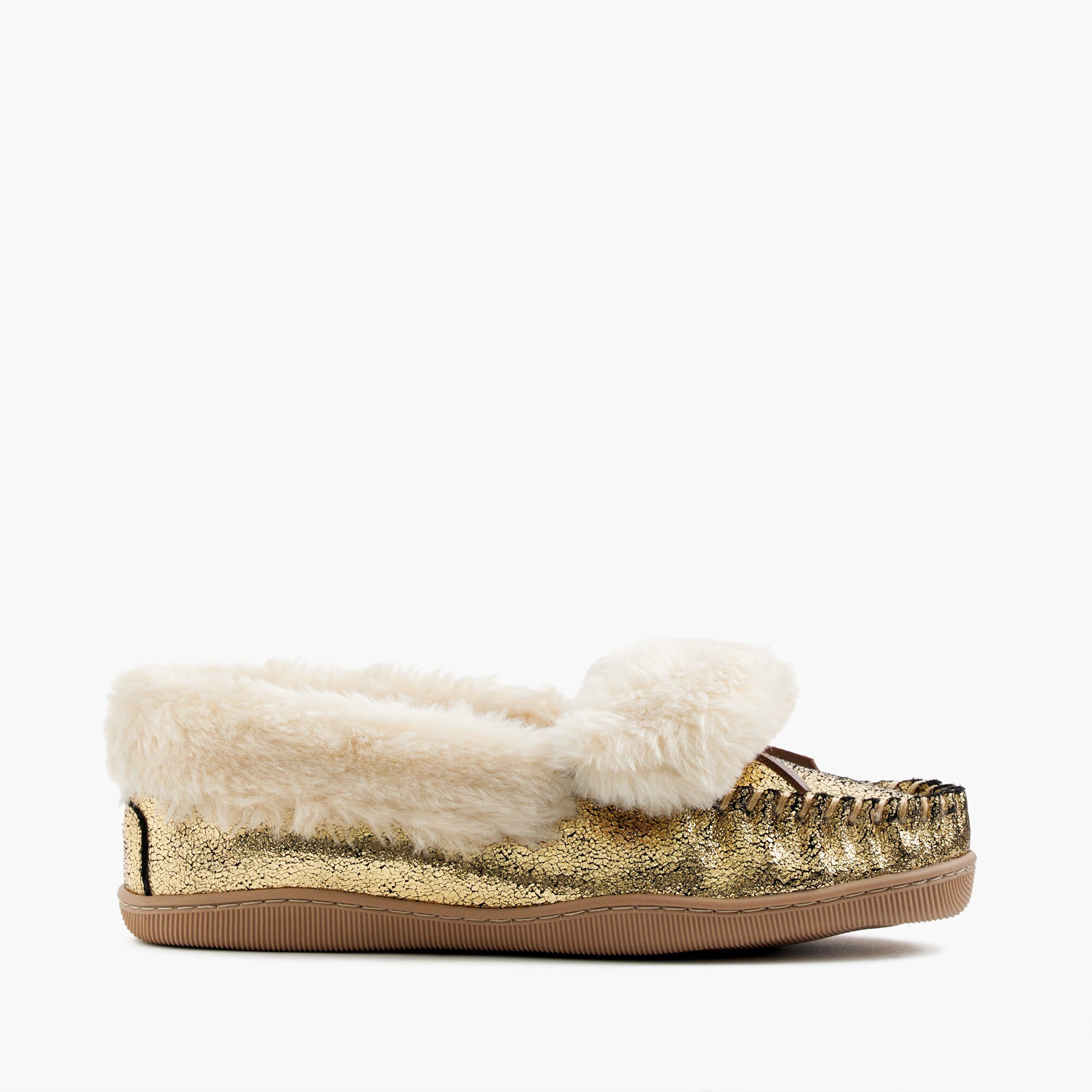 Women's crackled metallic suede lodge moccasins