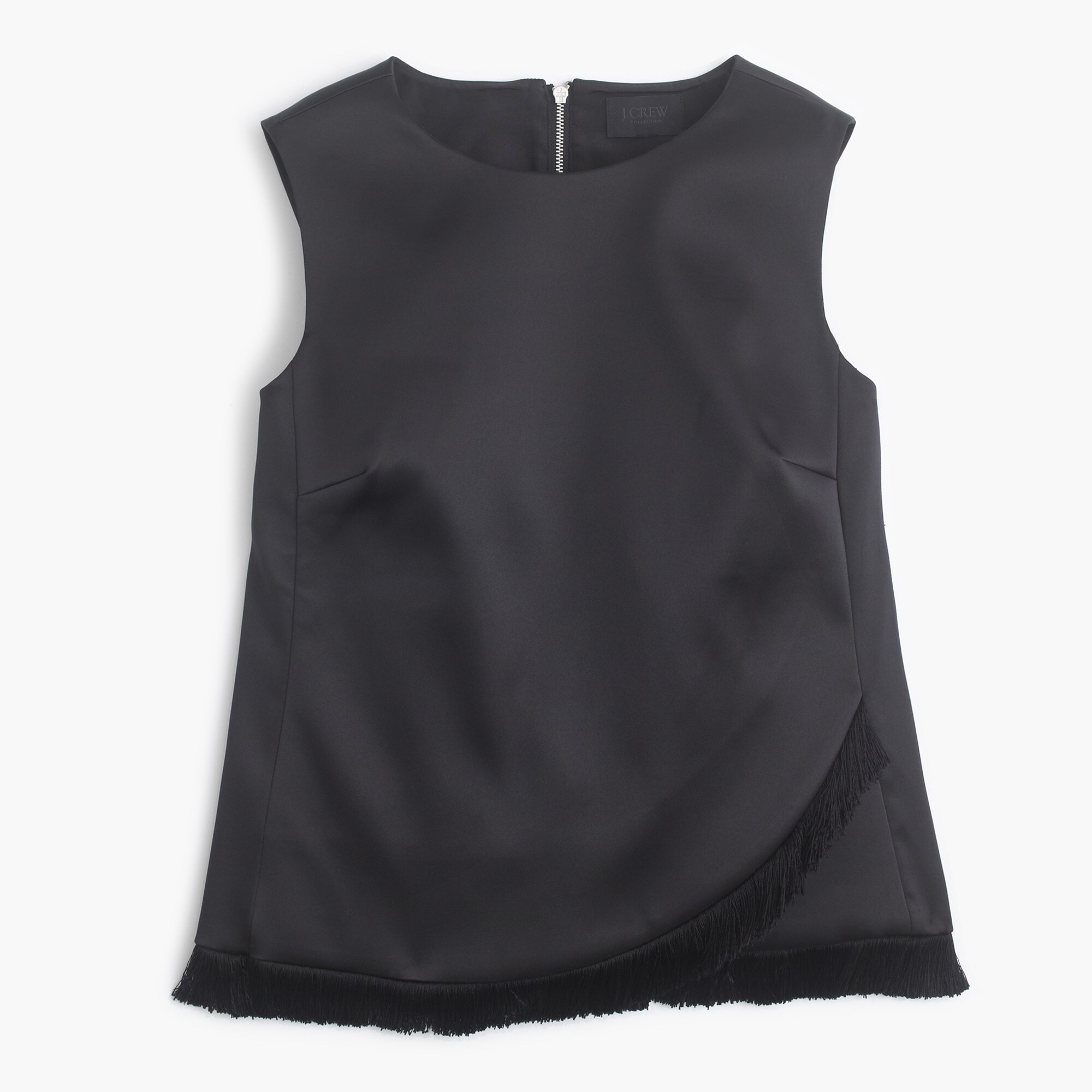 Collection satin sleeveless shell with fringe