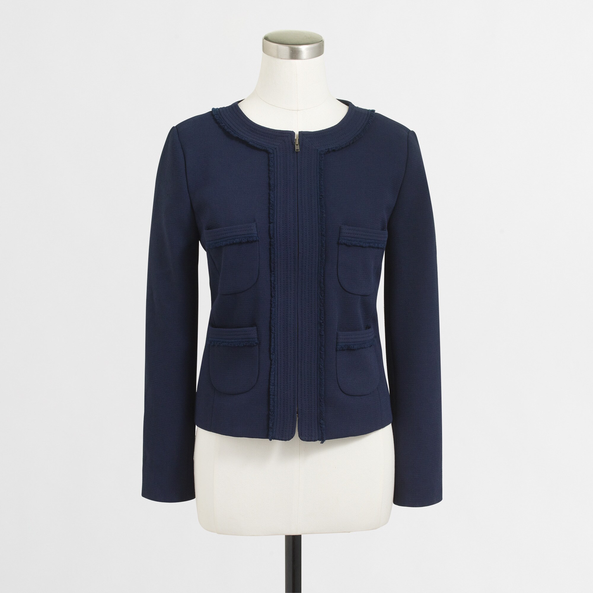 Cropped suiting jacket with fringe trim