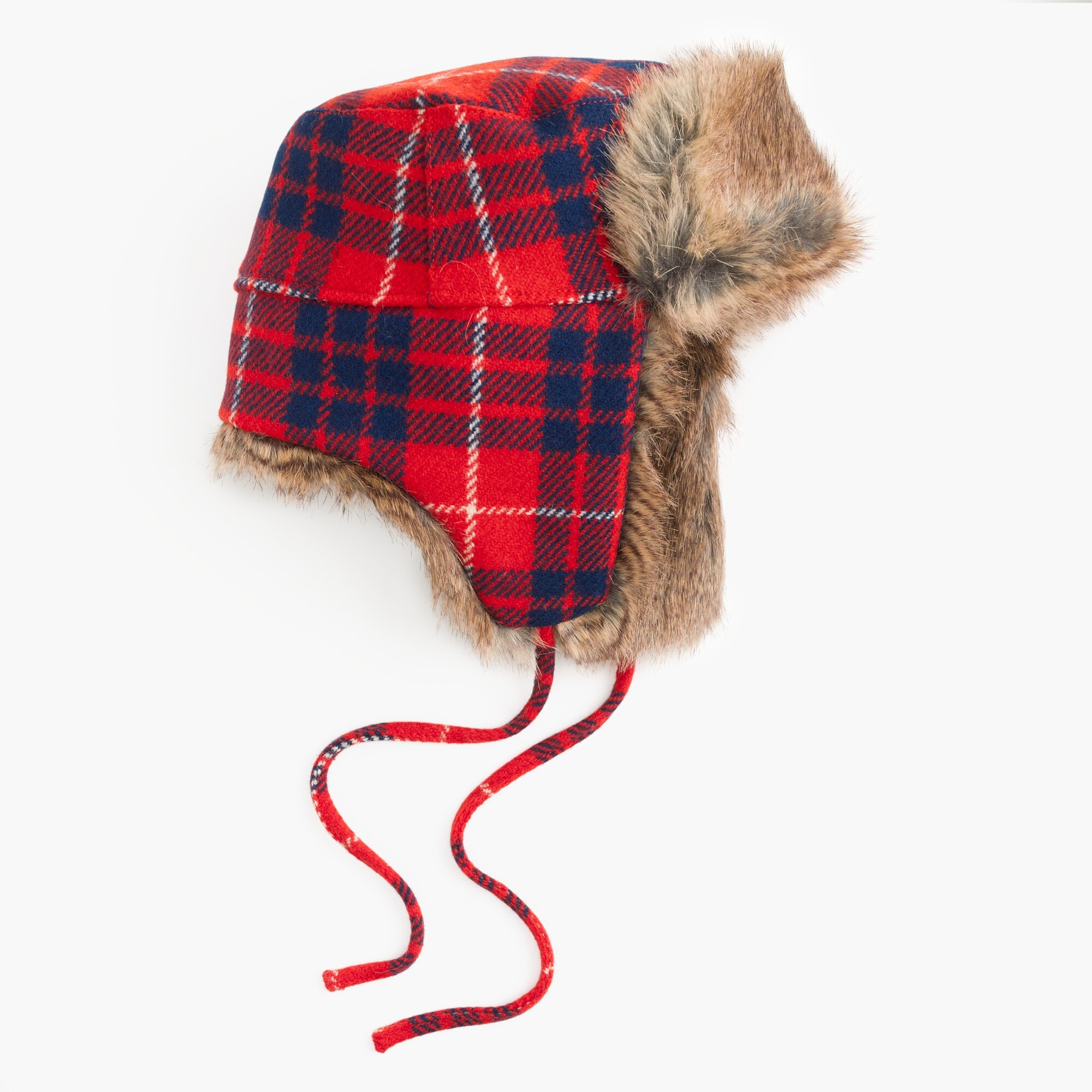Faux-fur trapper hat in plaid