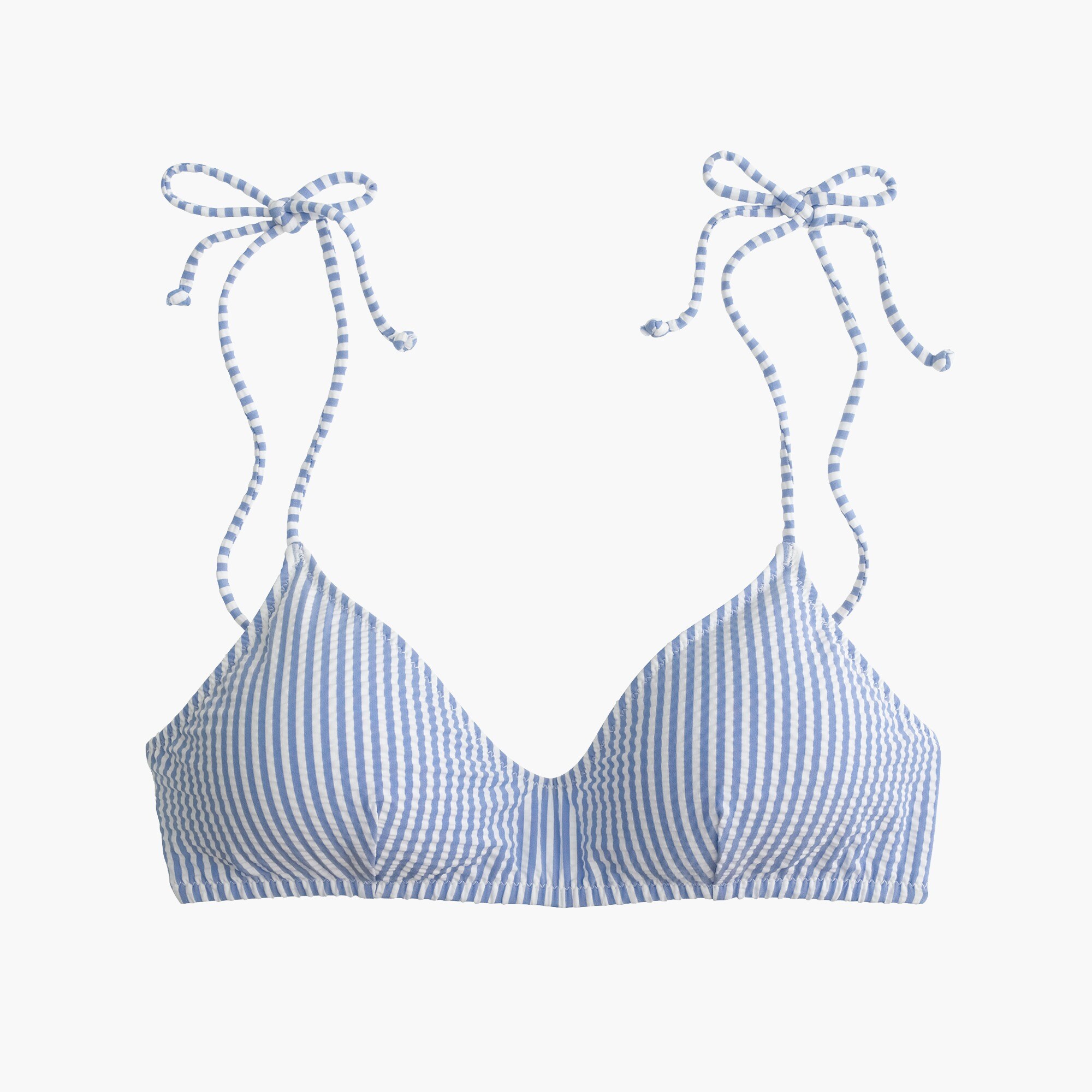 Shoulder-tie french bikini top in seersucker