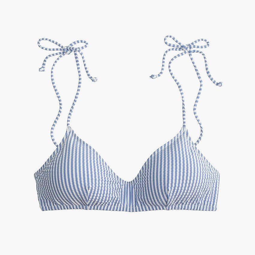 j.crew: shoulder-tie french bikini top in seersucker for women, right side, view zoomed