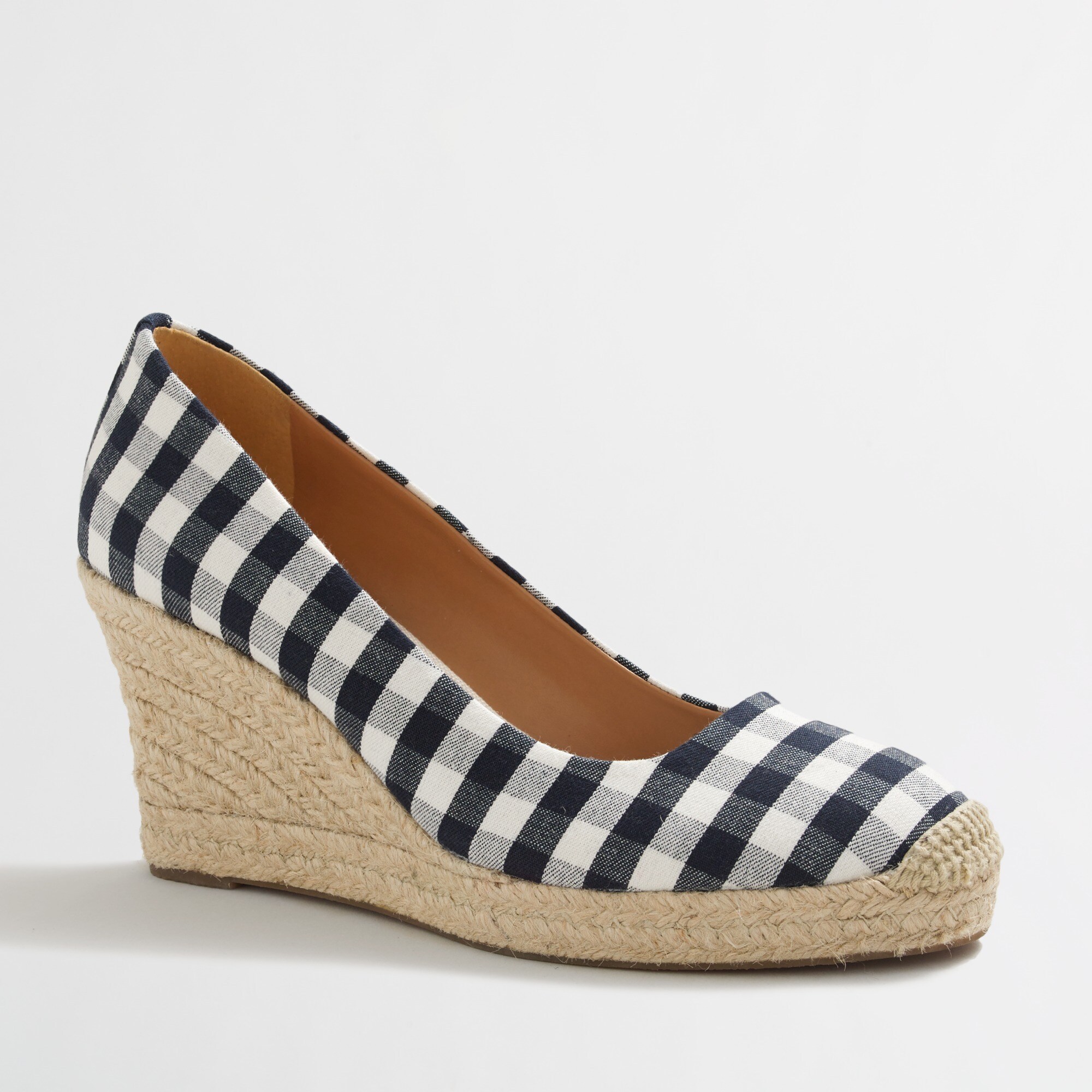 gingham espadrille wedges for women