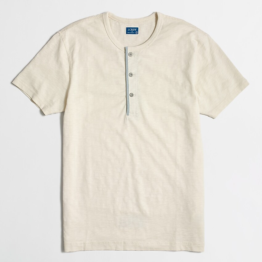 factory: slim short-sleeve henley with chambray trim for men, right side, view zoomed