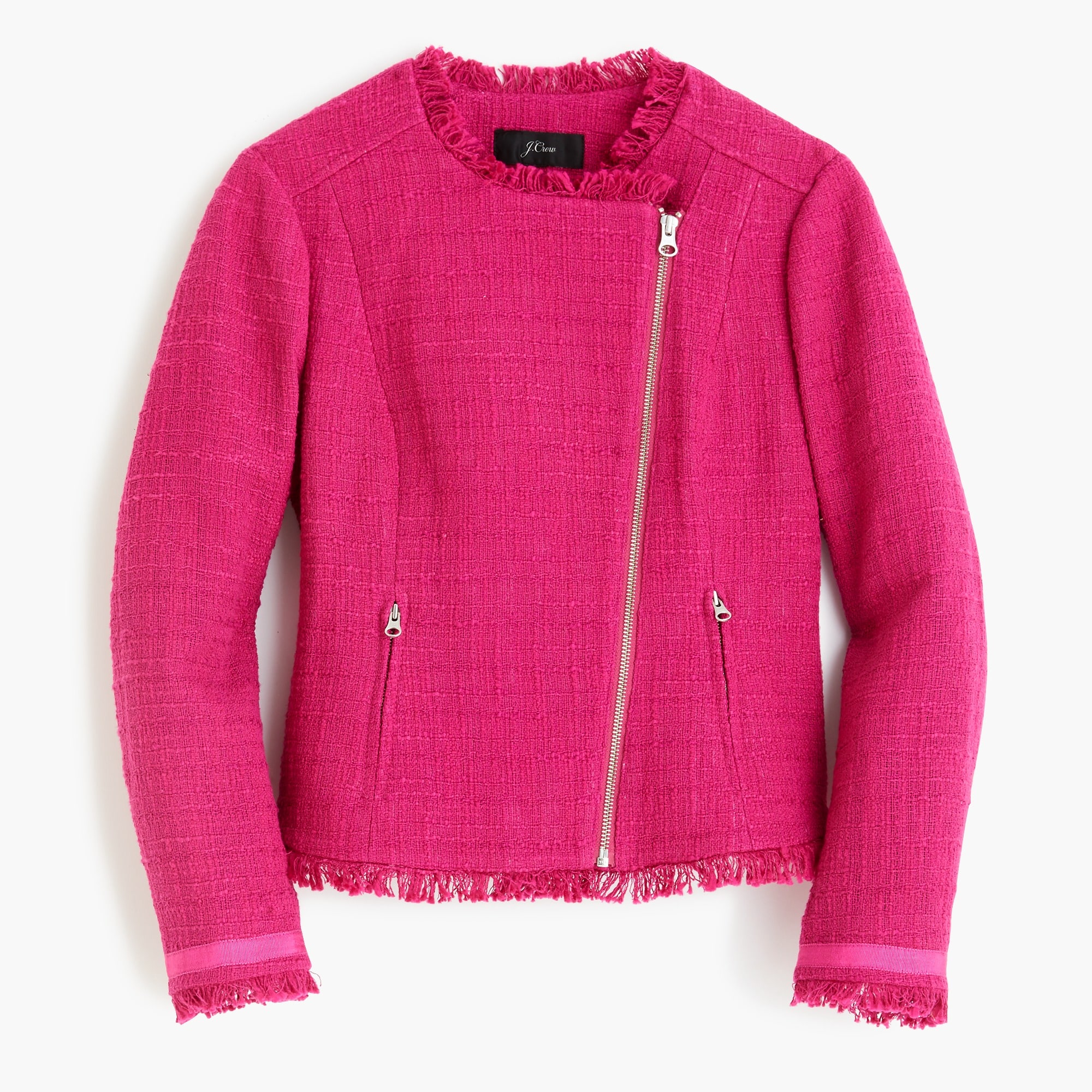 Tweed motorcycle jacket with fringe