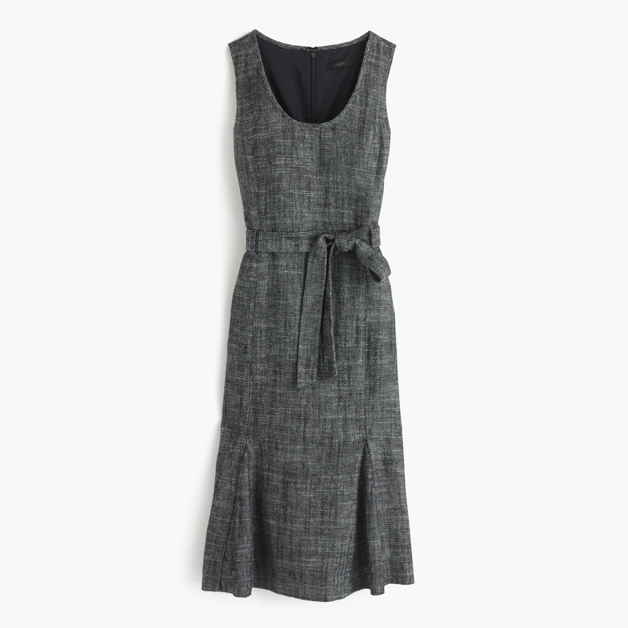 Belted dress in textured herringbone