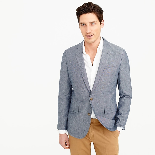 j.crew: ludlow slim-fit unstructured suit jacket in cotton-linen, right side, view zoomed