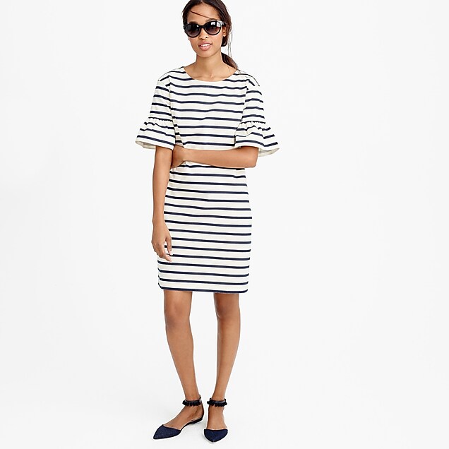 Ruffled bell-sleeve shift dress in stripe : Women dresses | J.Crew