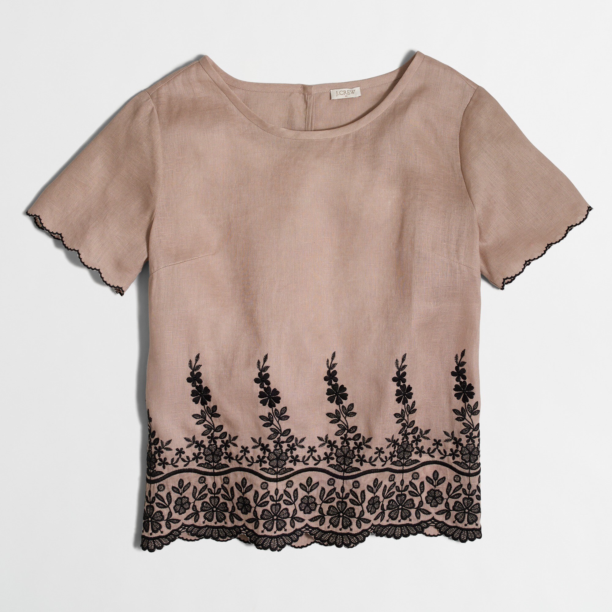 scalloped embroidered linen shirt for women