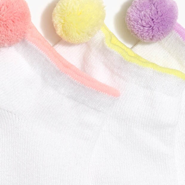 Girls' pom-pom socks three-pack PASTEL POM POMS factory: girls' pom-pom socks three-pack for girls