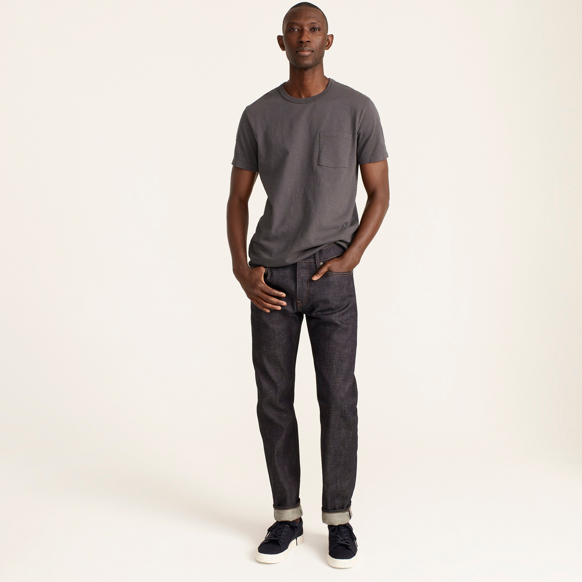 484 Slim-fit jean in raw indigo stretch selvedge Japanese denim