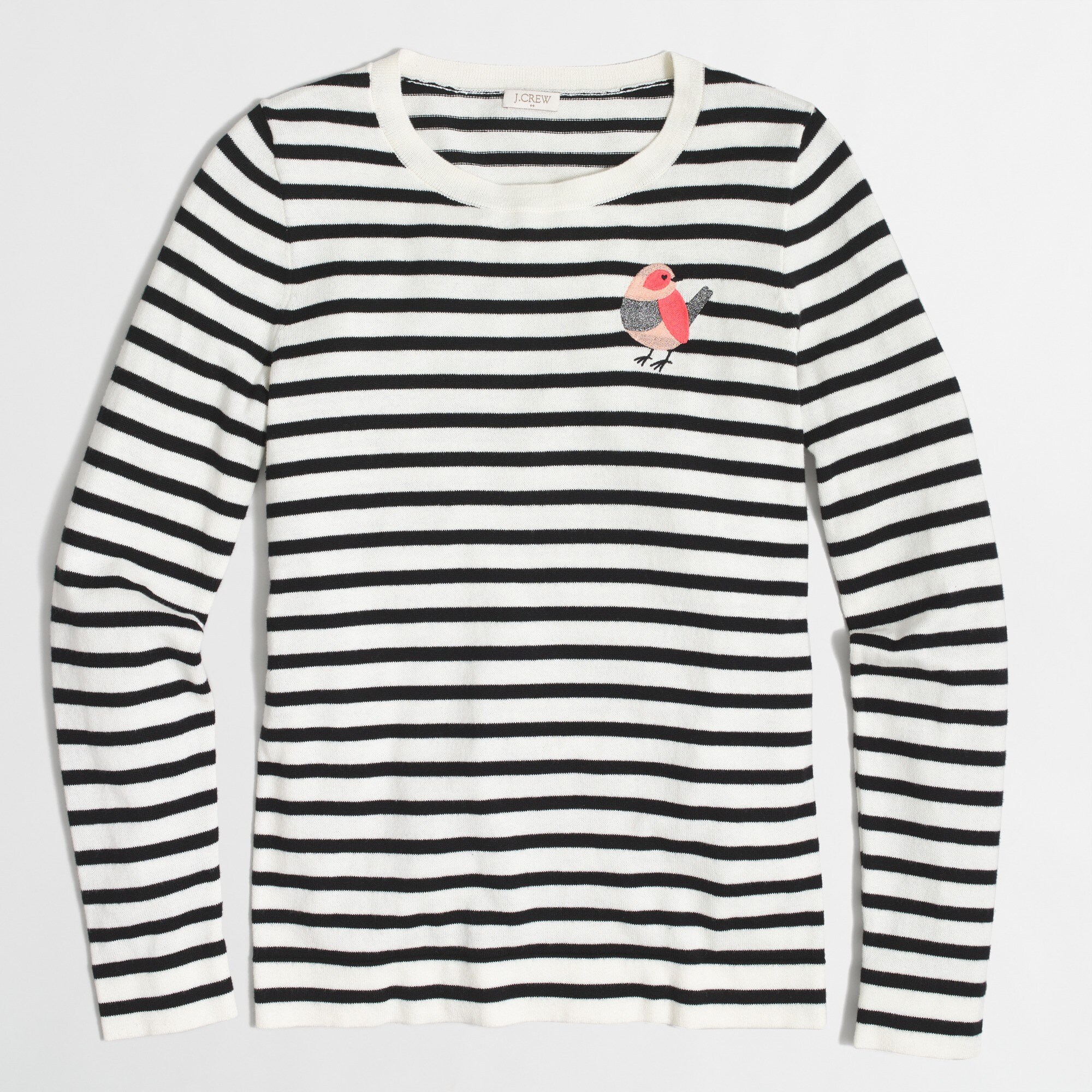 striped embroidered bird teddie sweater for women