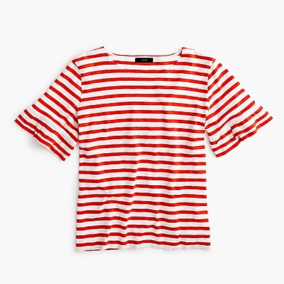 Ruffle-sleeve T-shirt in stripe   search