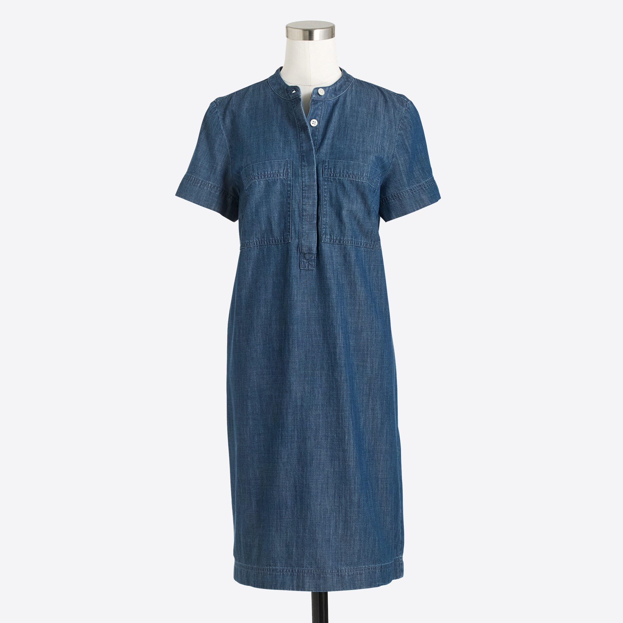 denim short-sleeve shirt-dress for women