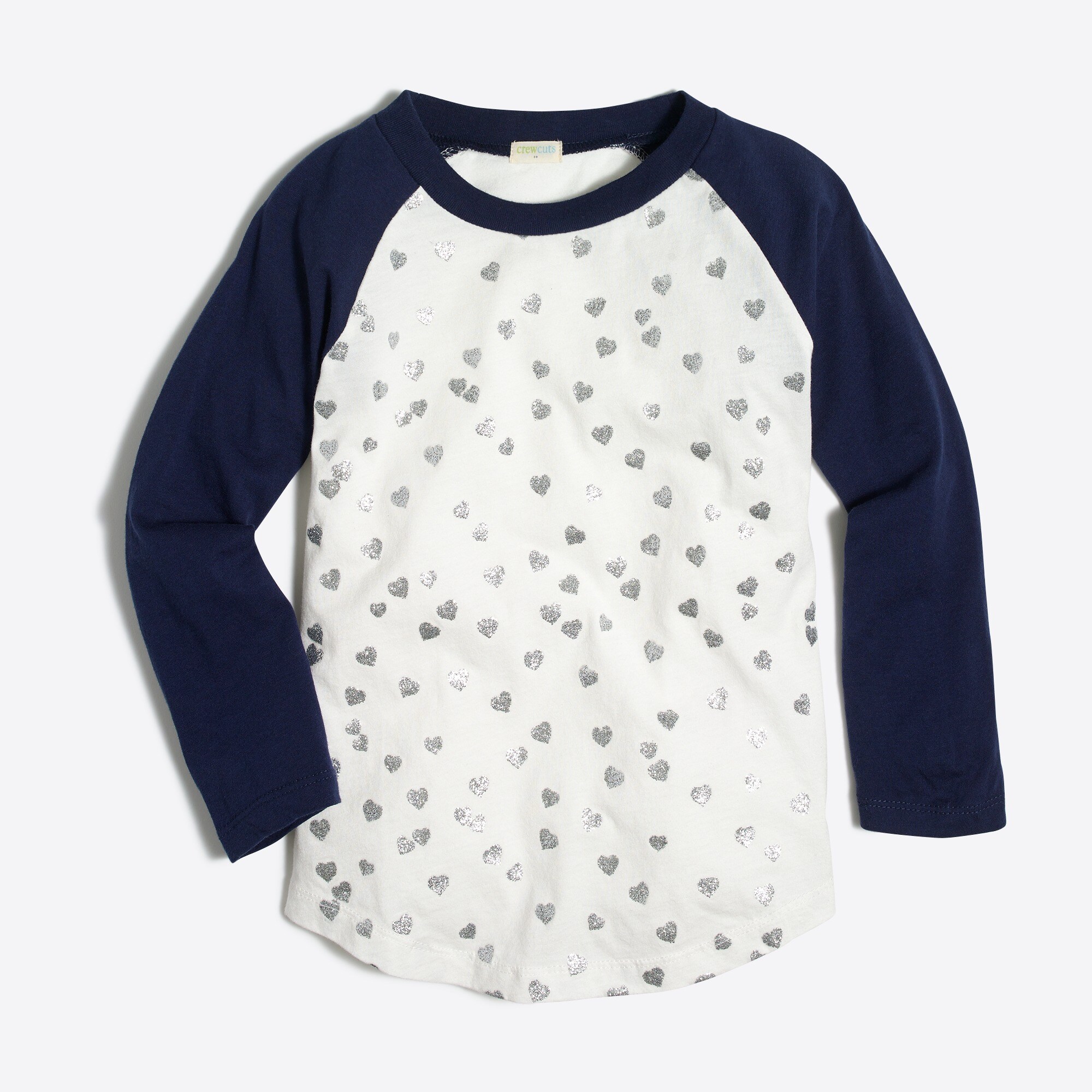 Girls' glitter hearts baseball graphic tee