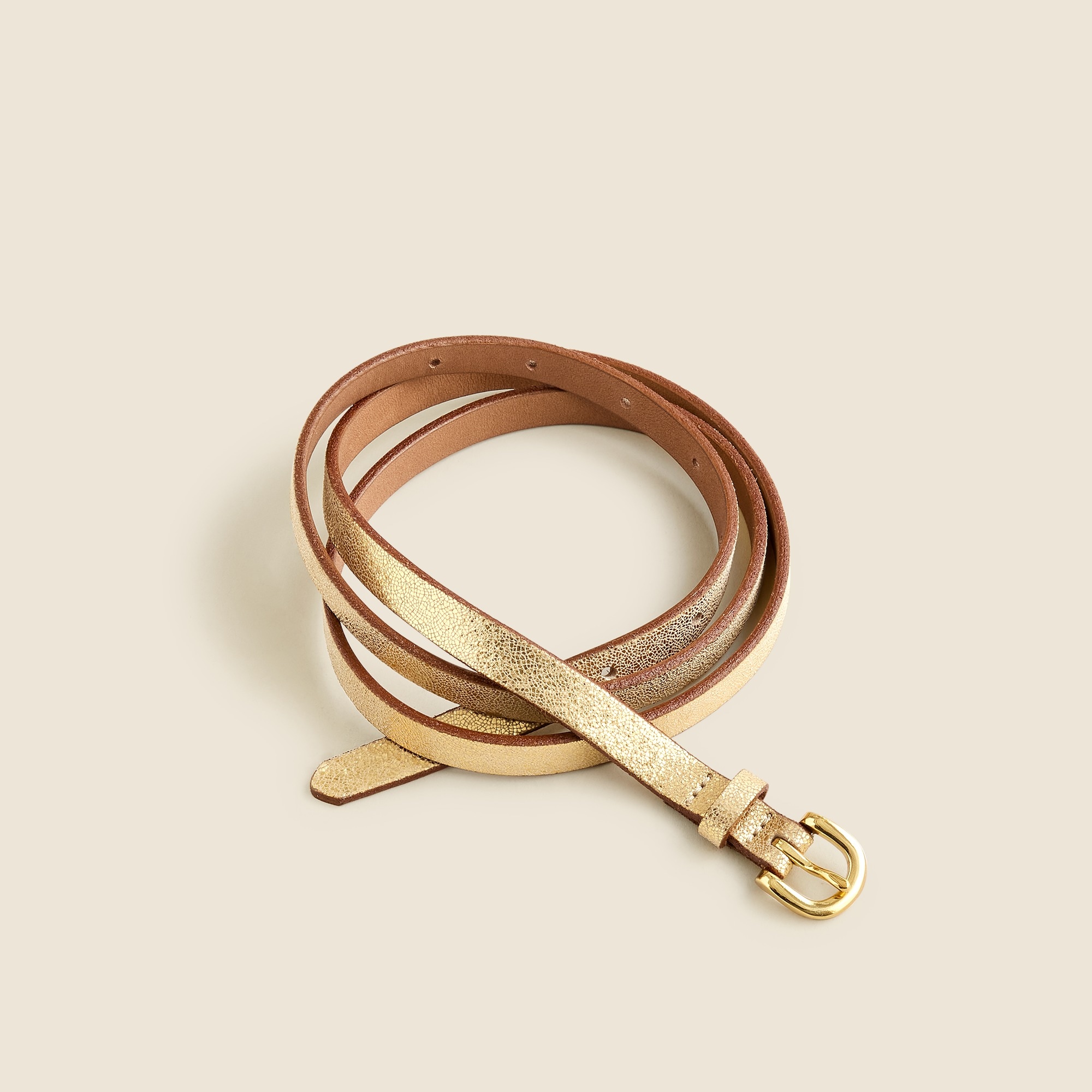 Skinny metallic Italian leather belt