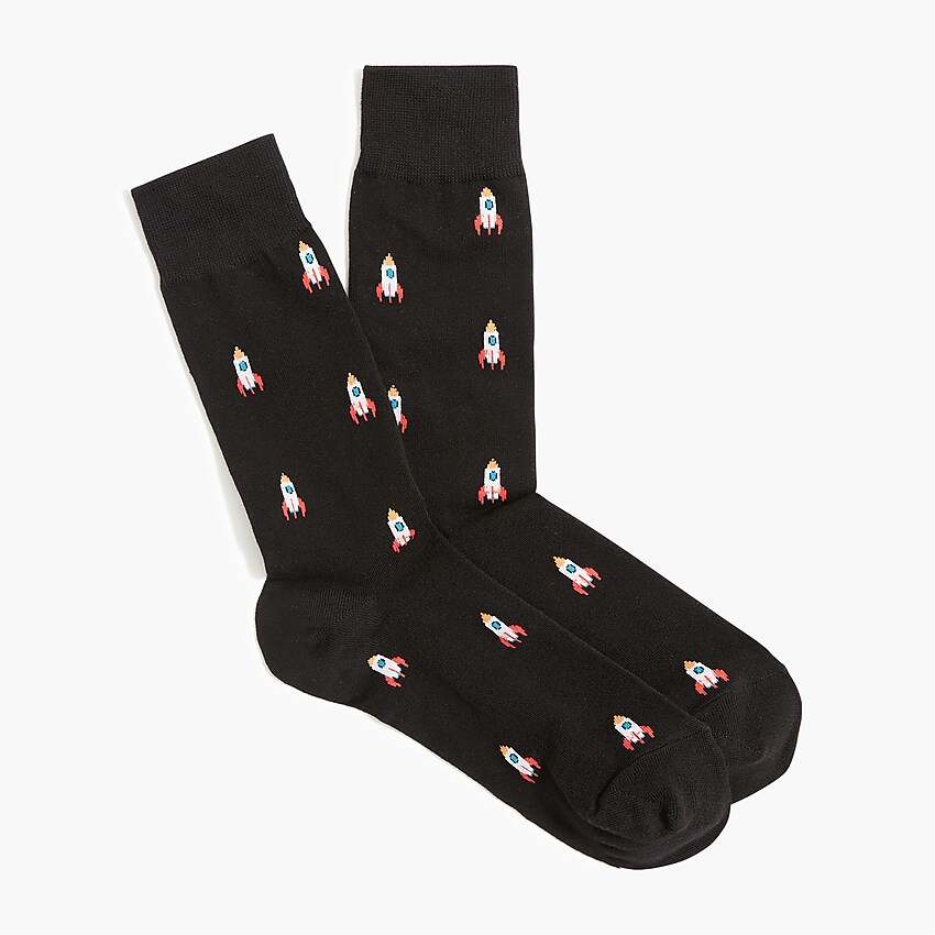factory: rocket ship socks for men, right side, view zoomed