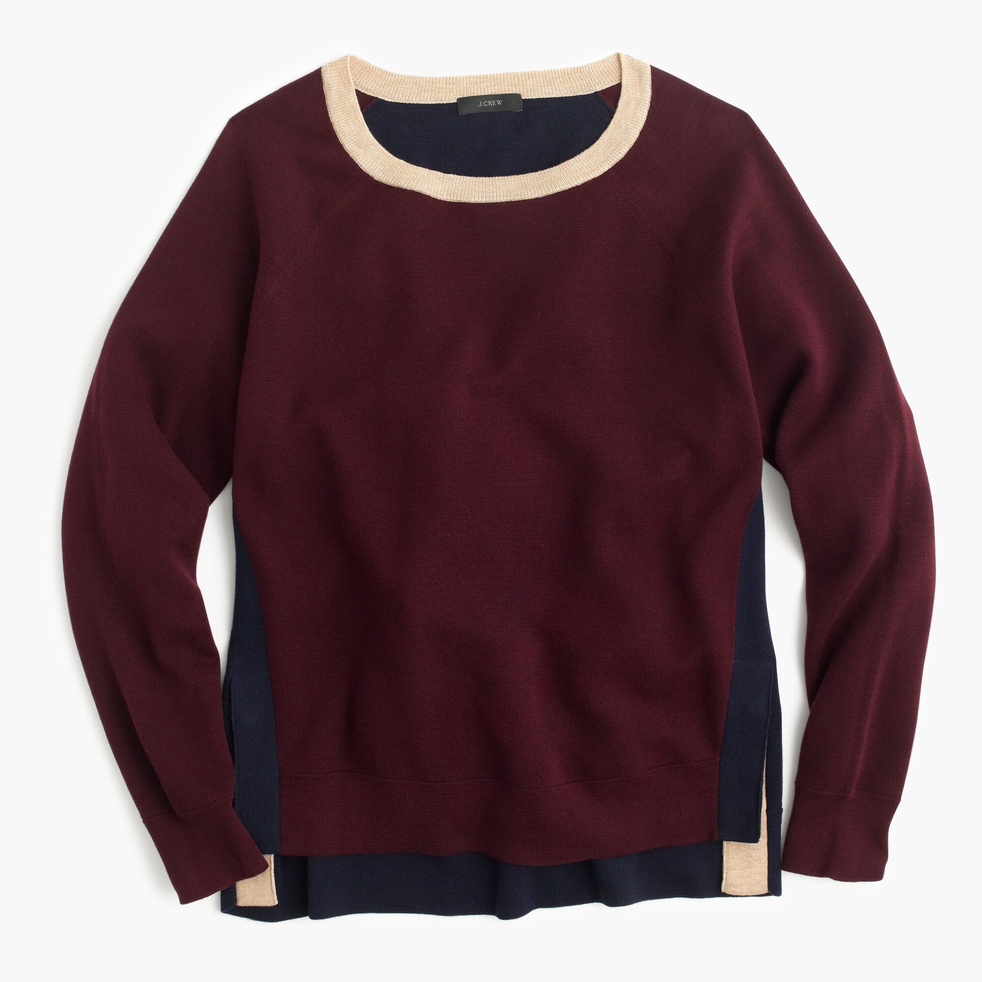 J.Crew Colorblock Crewneck Sweater With Side Snaps