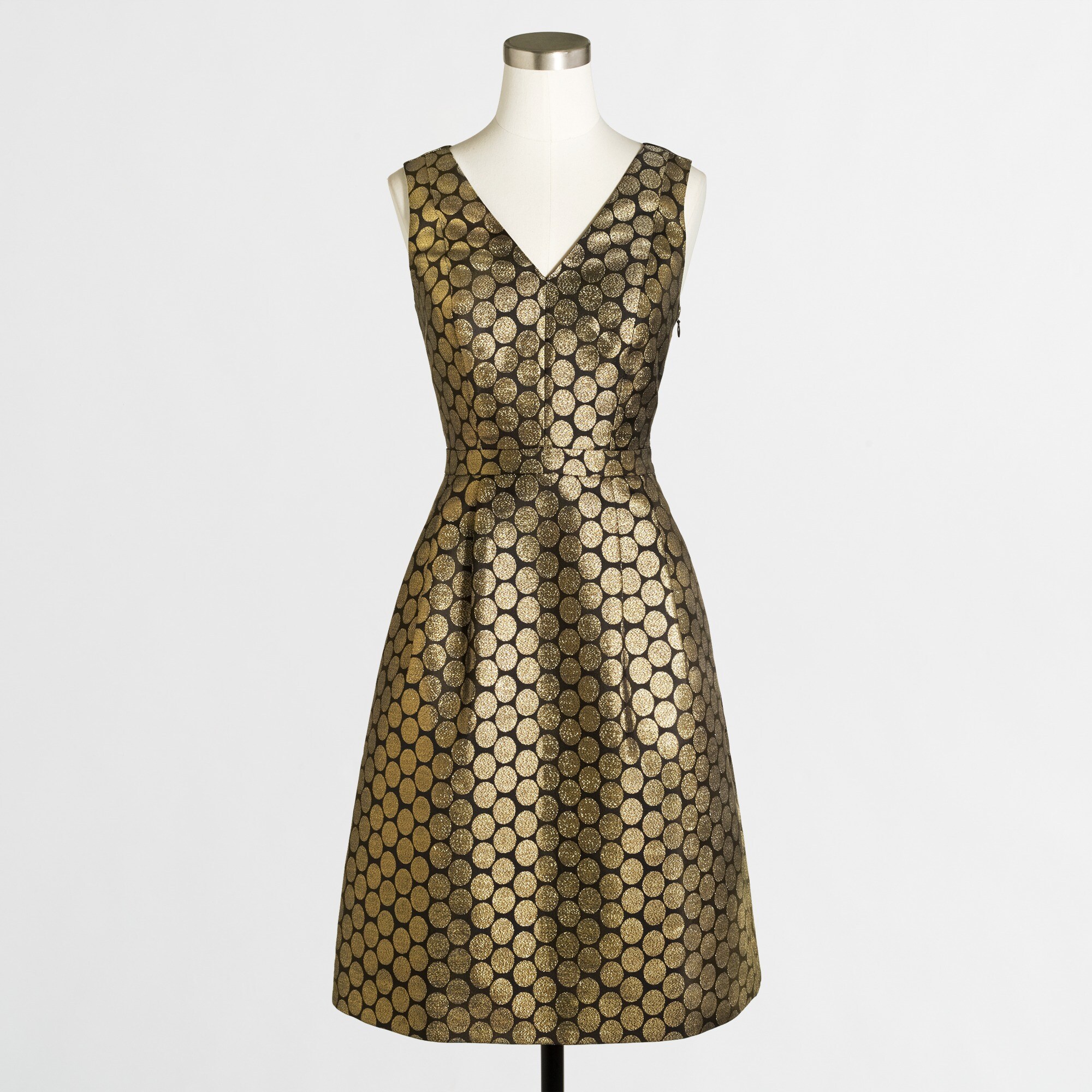 metallic dot jacquard v-neck dress for women