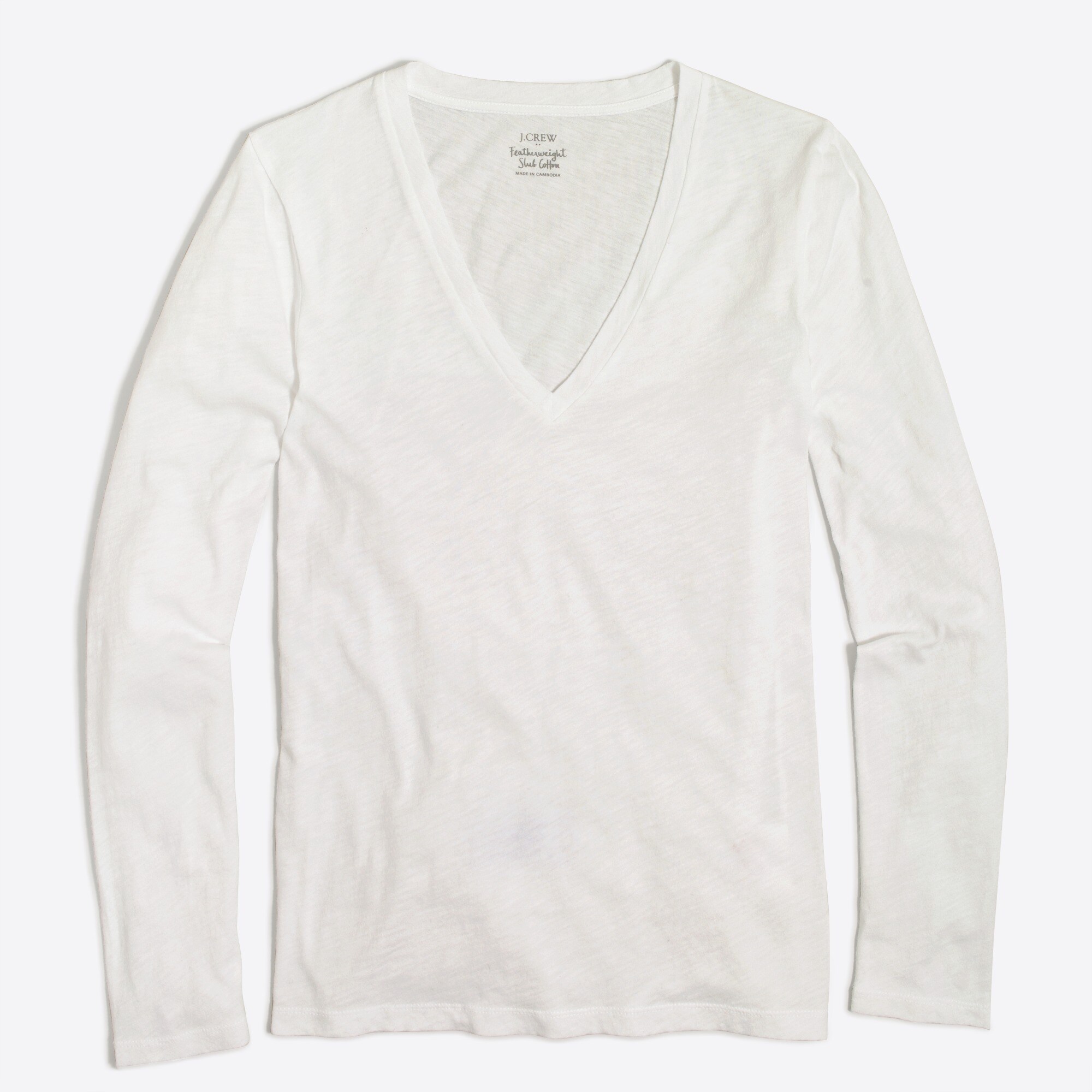 Long-sleeve featherweight slub cotton V-neck tee