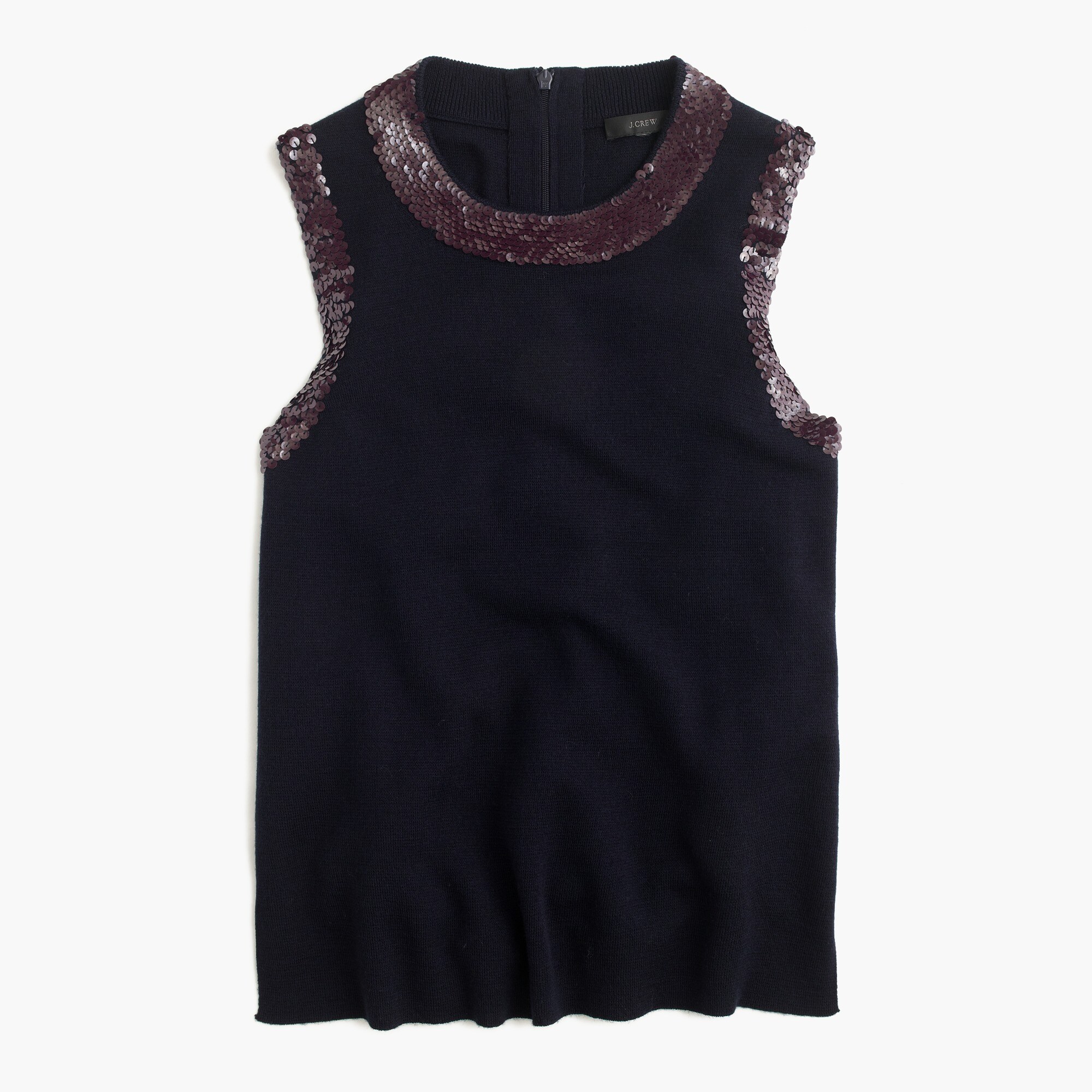 Sequin crewneck shell top in merino wool blend