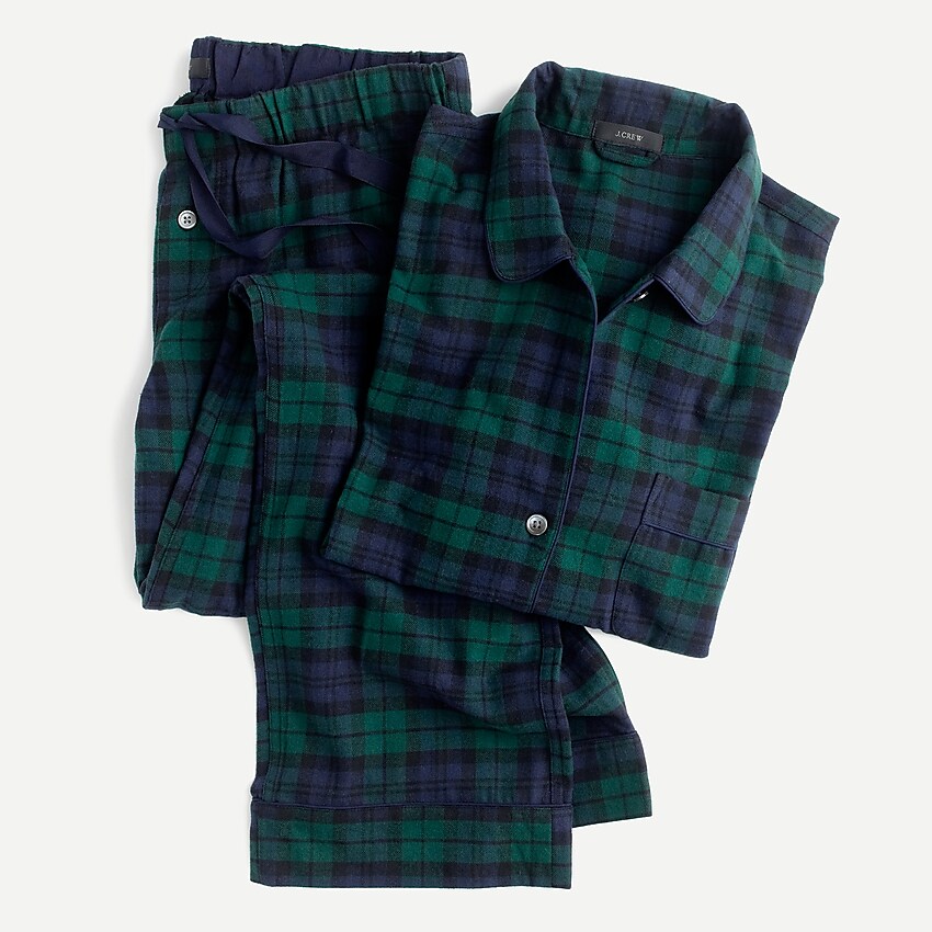 j.crew: black watch tartan flannel pajama set for women, right side, view zoomed
