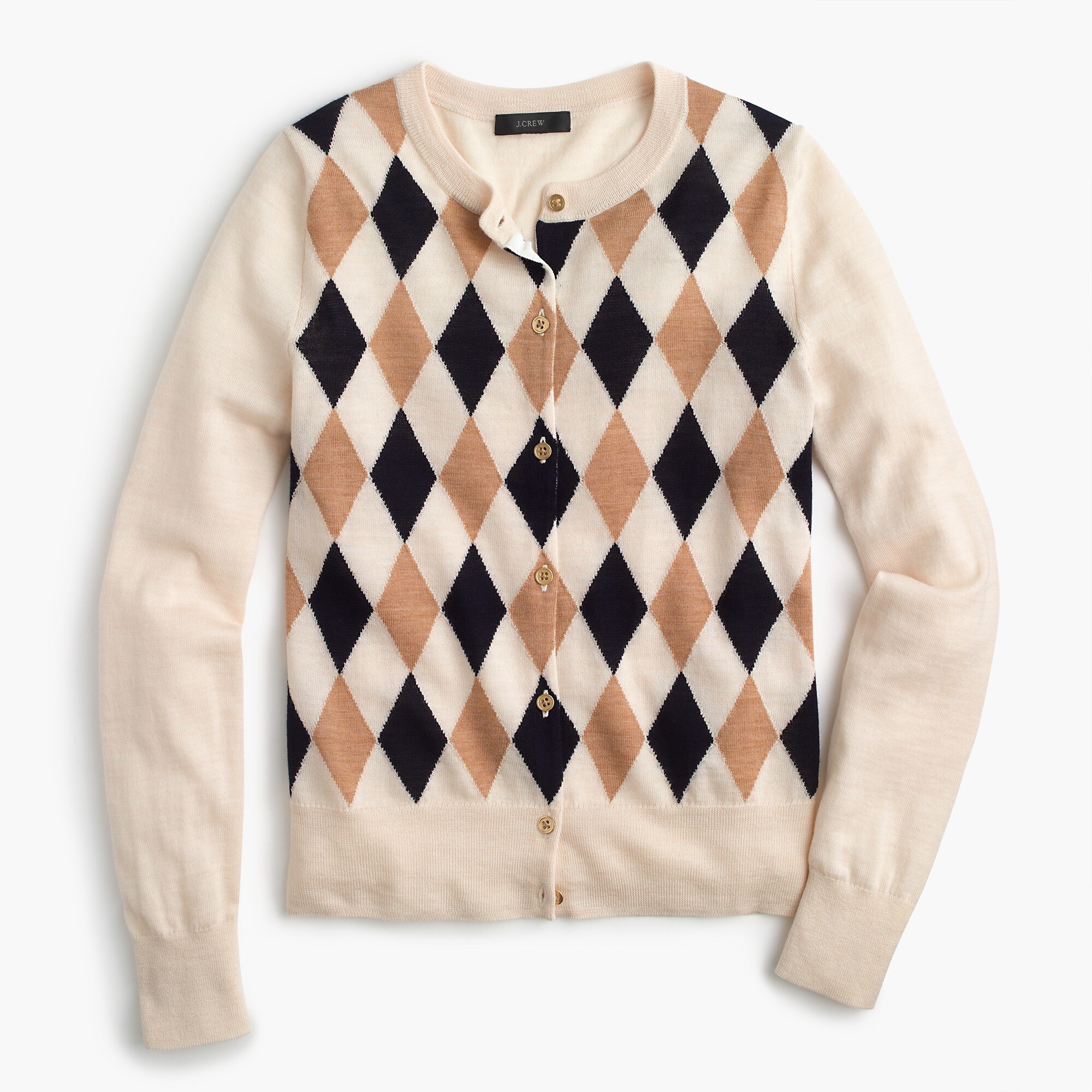 Lightweight wool Jackie cardigan sweater in argyle