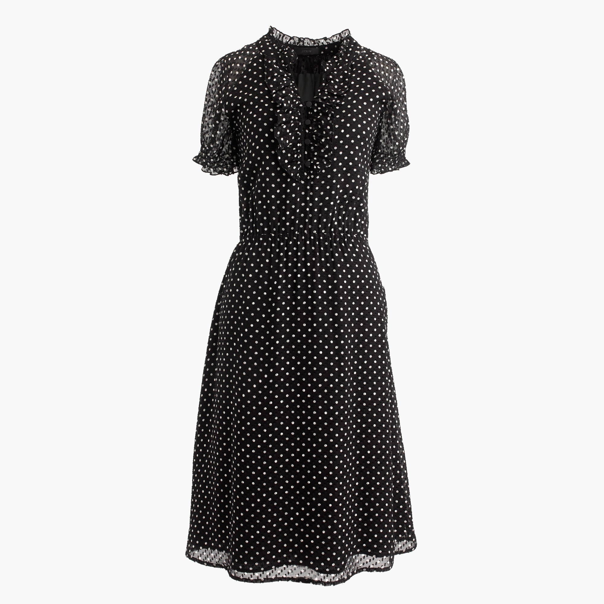 Silk Ruffled ClipDot Dress Women's Dresses J.Crew
