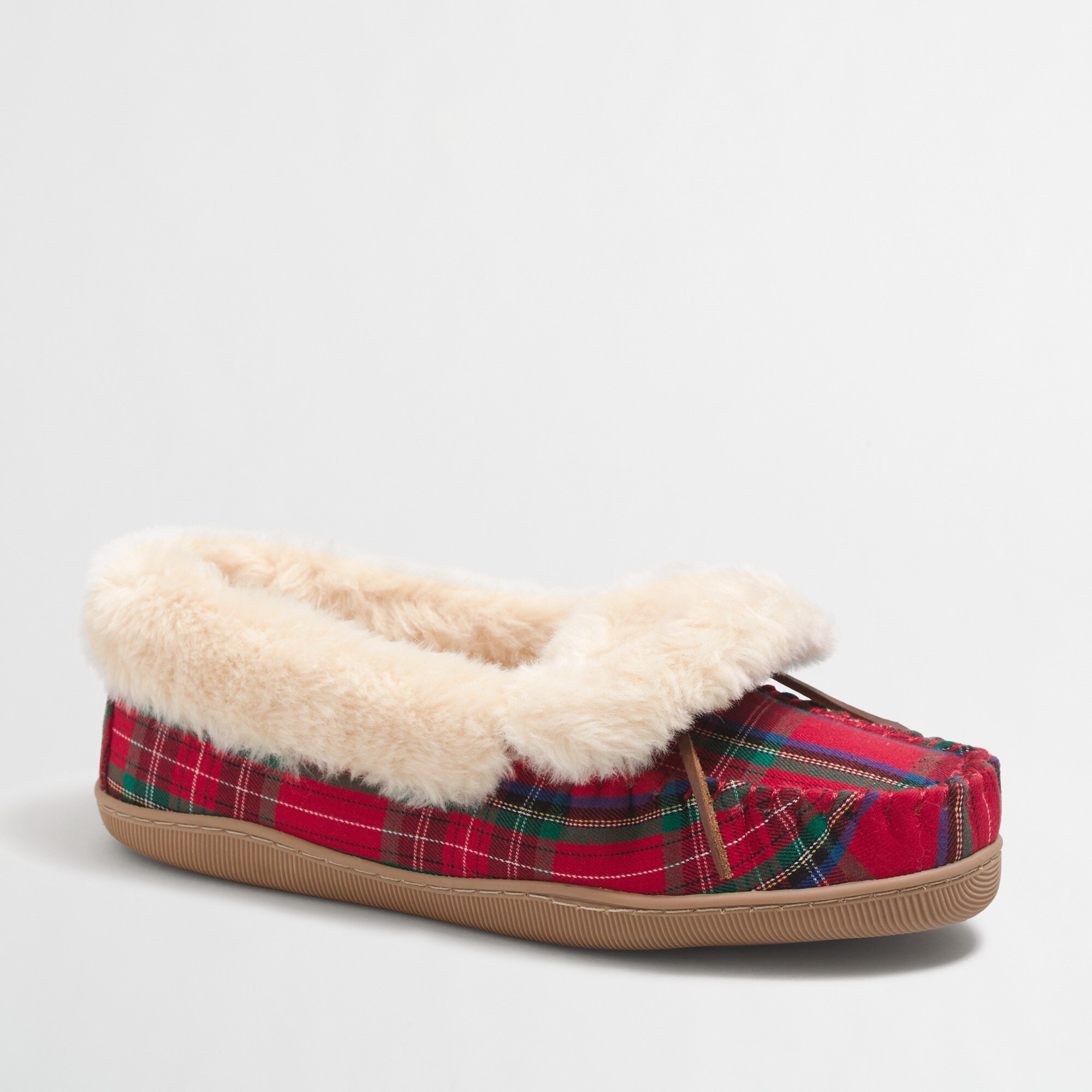 Plaid Shearling Foldover Fireside Slippers For Women | Factory