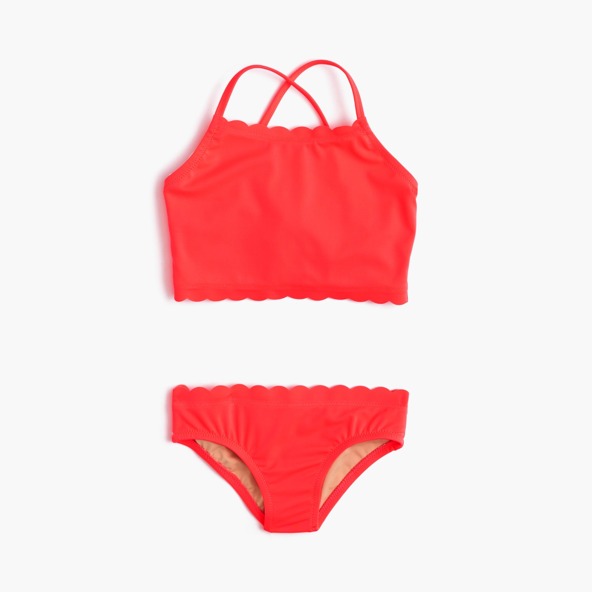 Girls' Scalloped Tankini Set in Neon Girls' Swimwear J.Crew