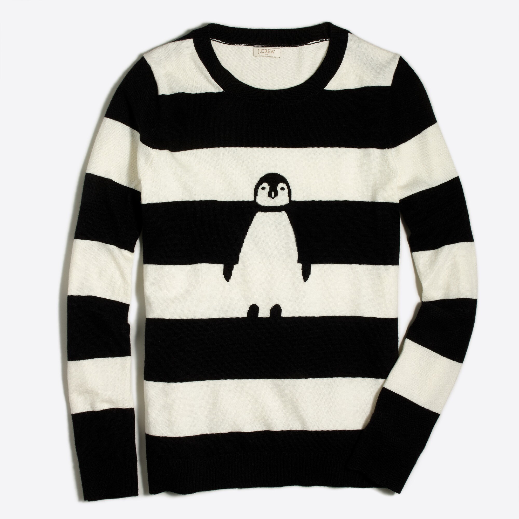 striped intarsia penguin teddie sweater for women