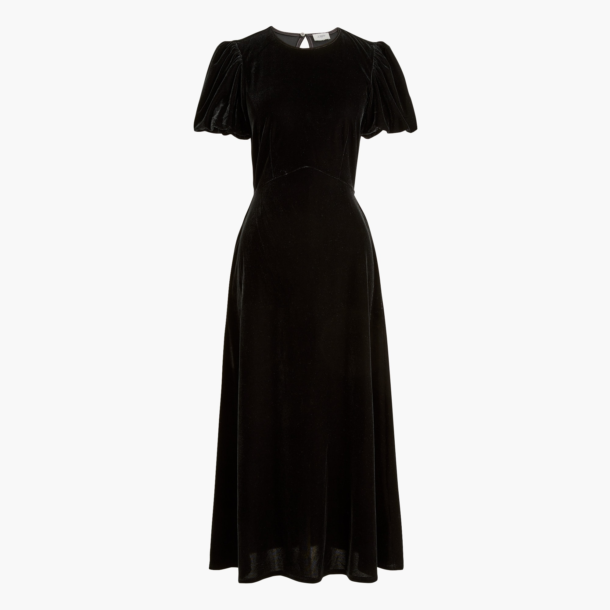 Velvet puff-sleeve midi dress