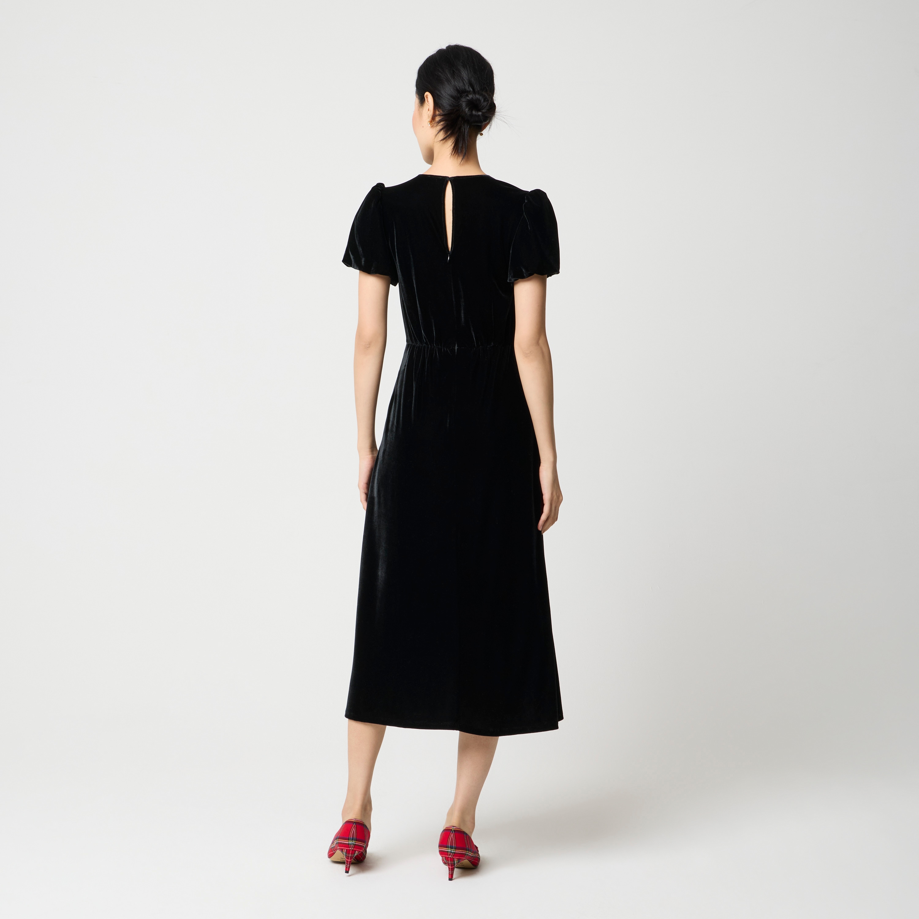 Velvet puff-sleeve midi dress