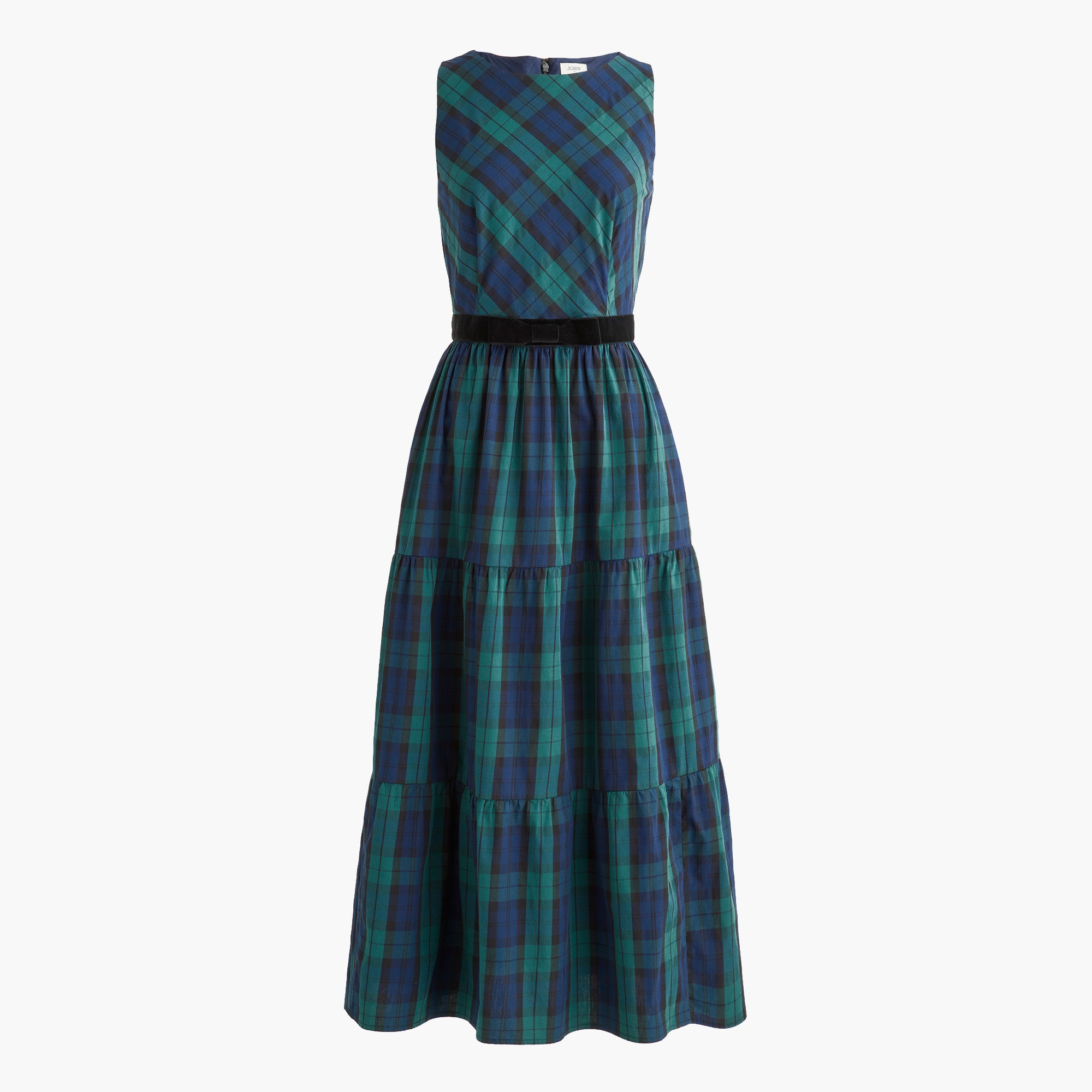 Tiered midi dress with velvet bow belt