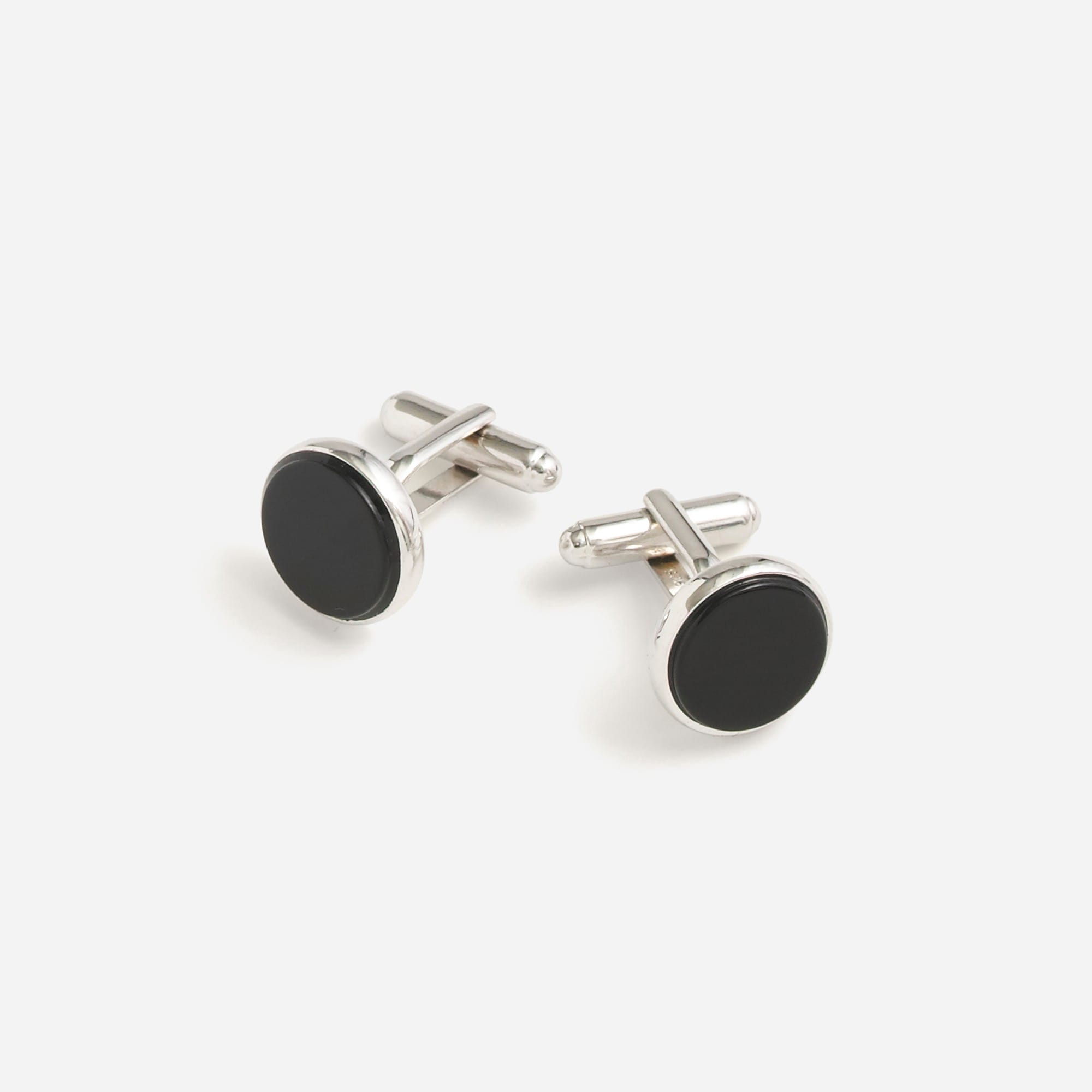 mens Black onyx sterling silver rounded cuff links