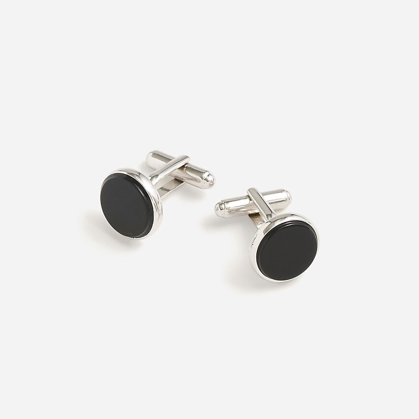 j.crew: black onyx sterling silver rounded cuff links for men, right side, view zoomed