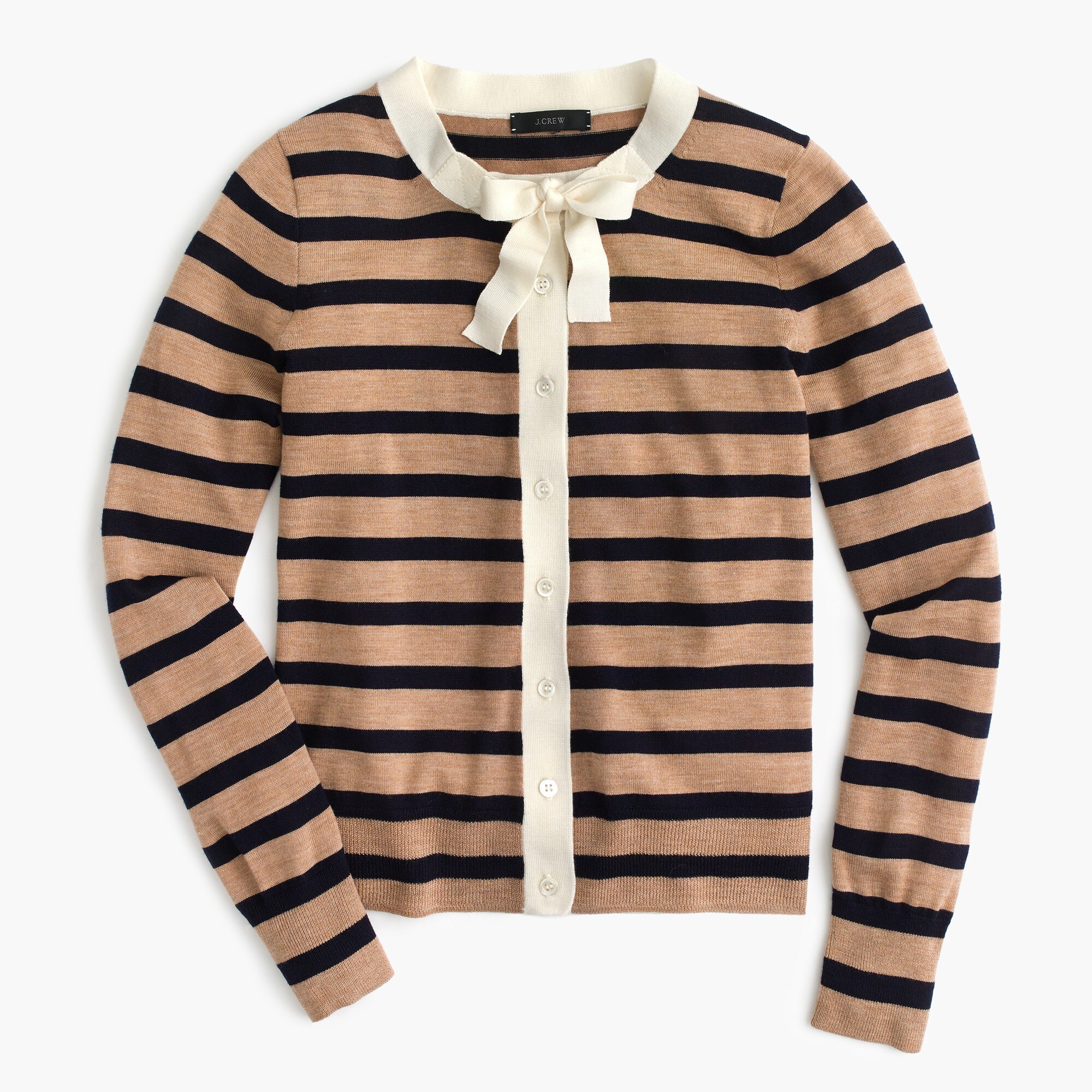 Jackie tie-neck cardigan sweater in stripes