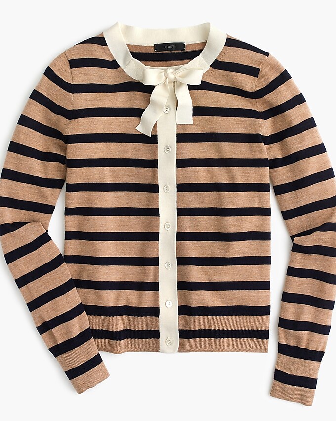 j.crew: jackie tie-neck cardigan sweater in stripes for women, right side, view zoomed