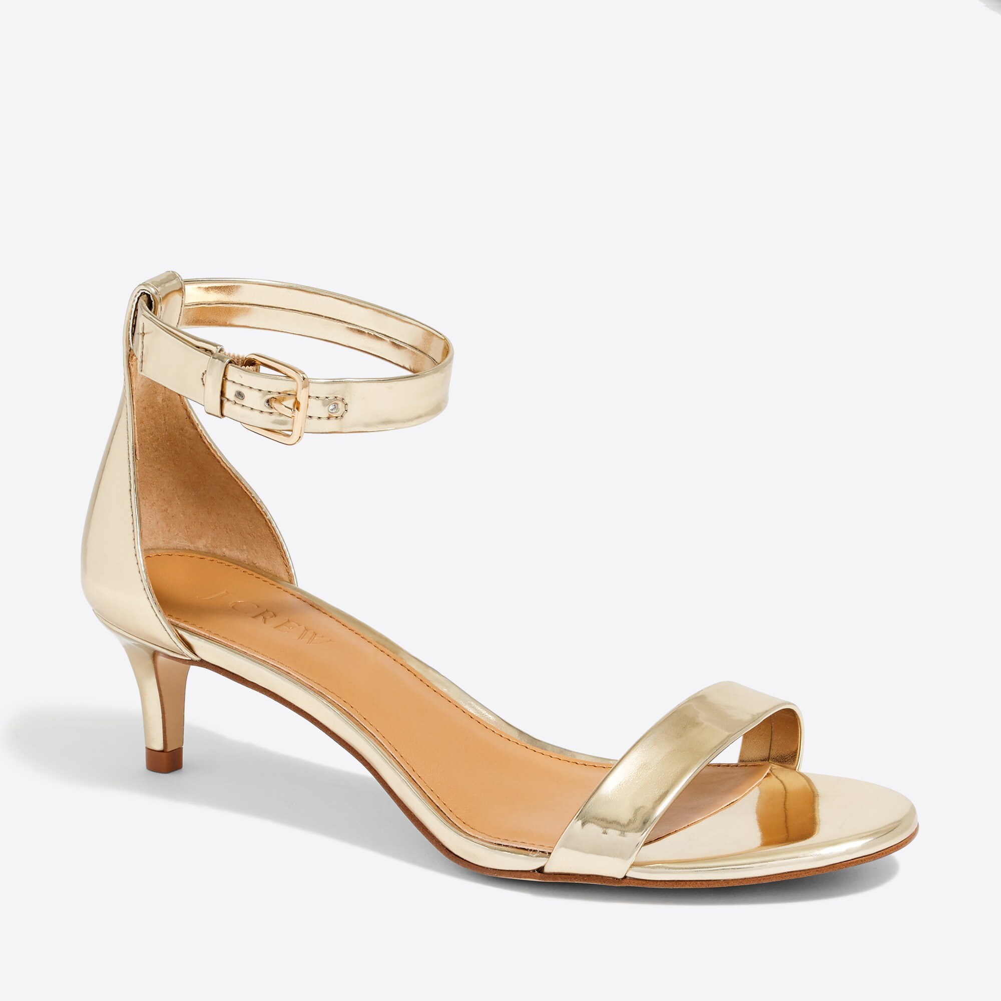 metallic kitten heel sandals