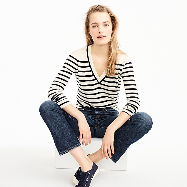Striped V-neck sweater in summerweight cotton : Women Pullovers | J.Crew