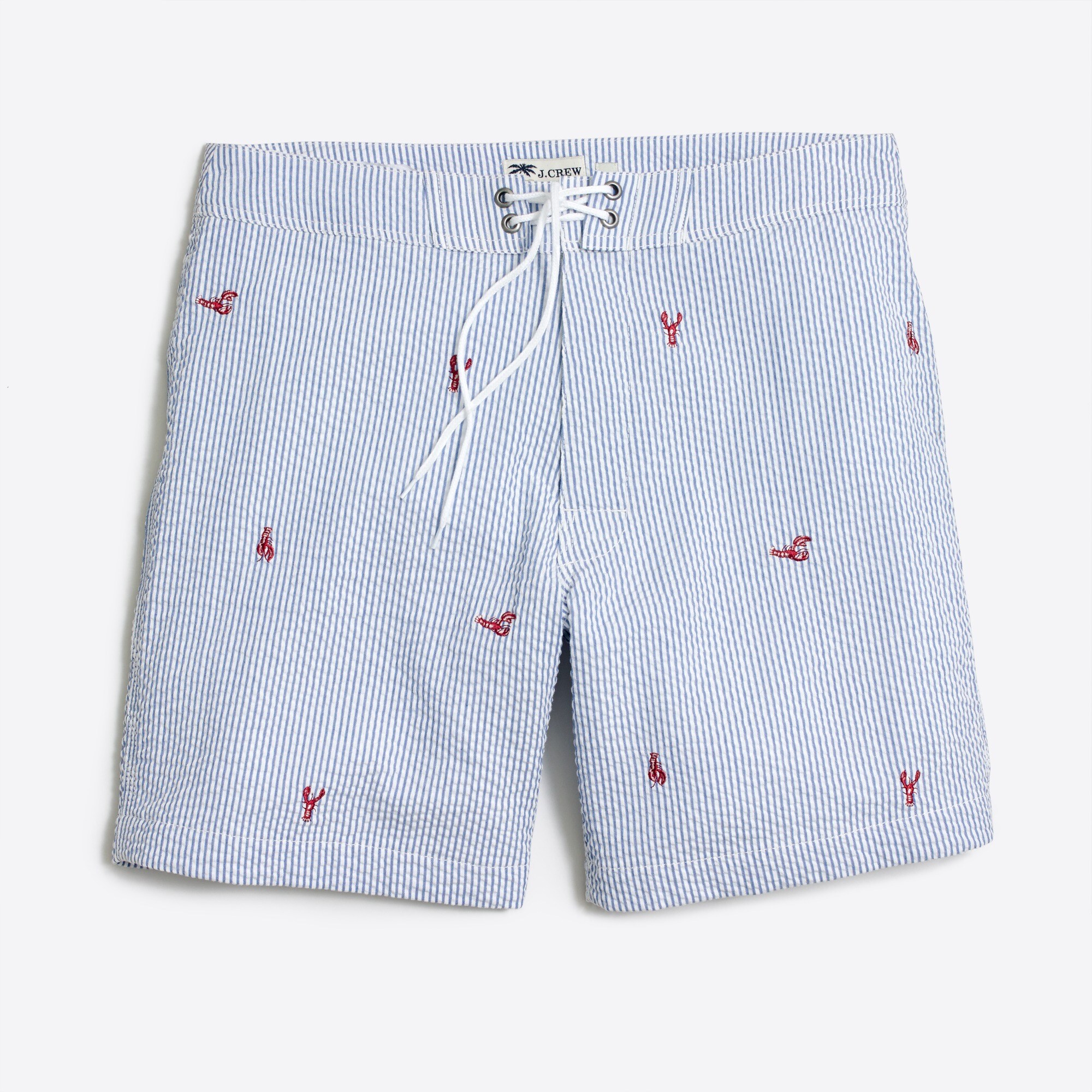 7" embroidered critter seersucker swim short