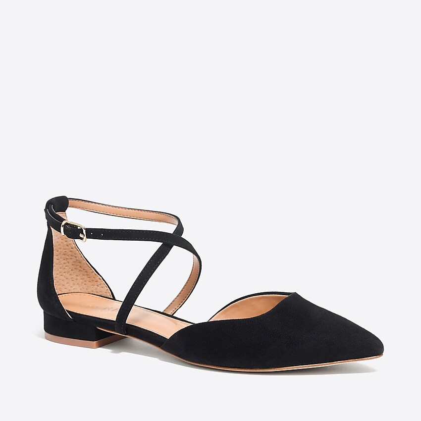 Factory: Strappy Pointy-toe Flats In Suede For Women