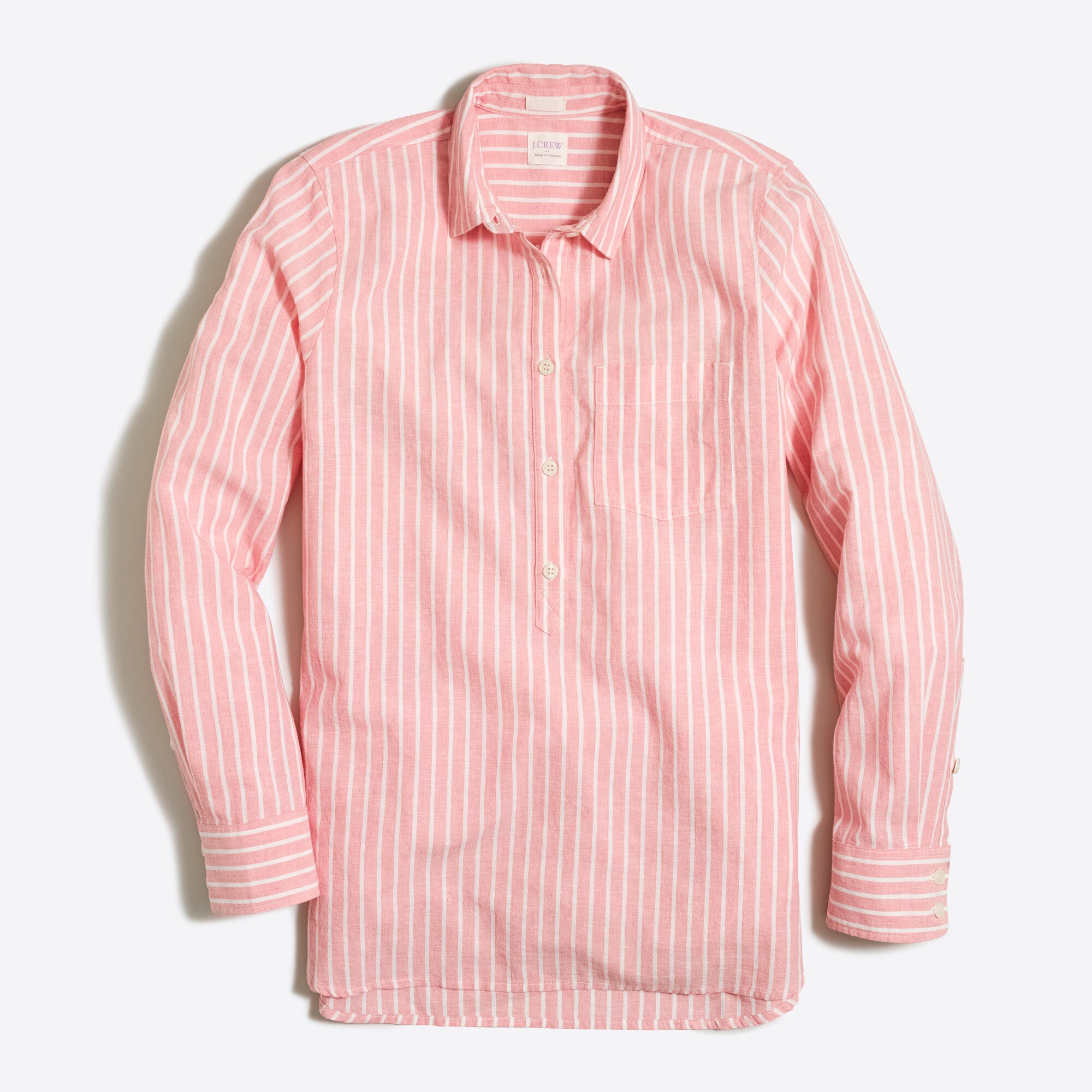 striped washed popover shirt in cotton-linen for women